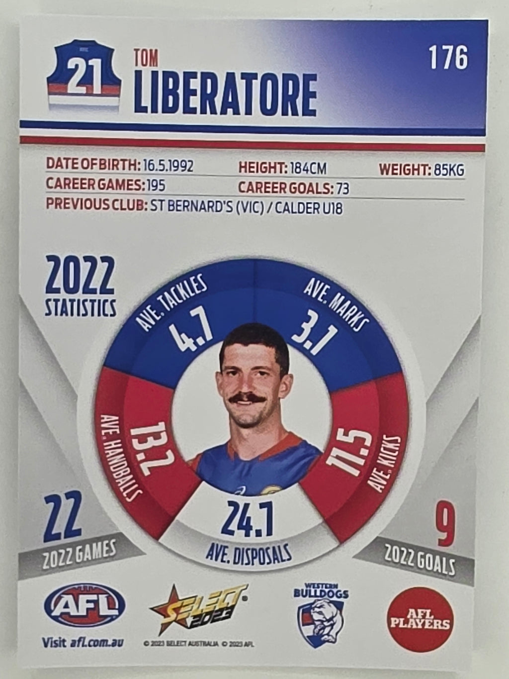 AFL 2023 Footy Stars Parallel Colour Spots #176 Tom Liberatore Western Bulldogs