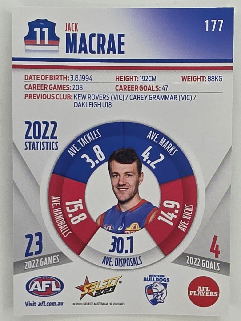 AFL 2023 Footy Stars Parallel Colour Spots #177 Jack Macrae Western Bulldogs
