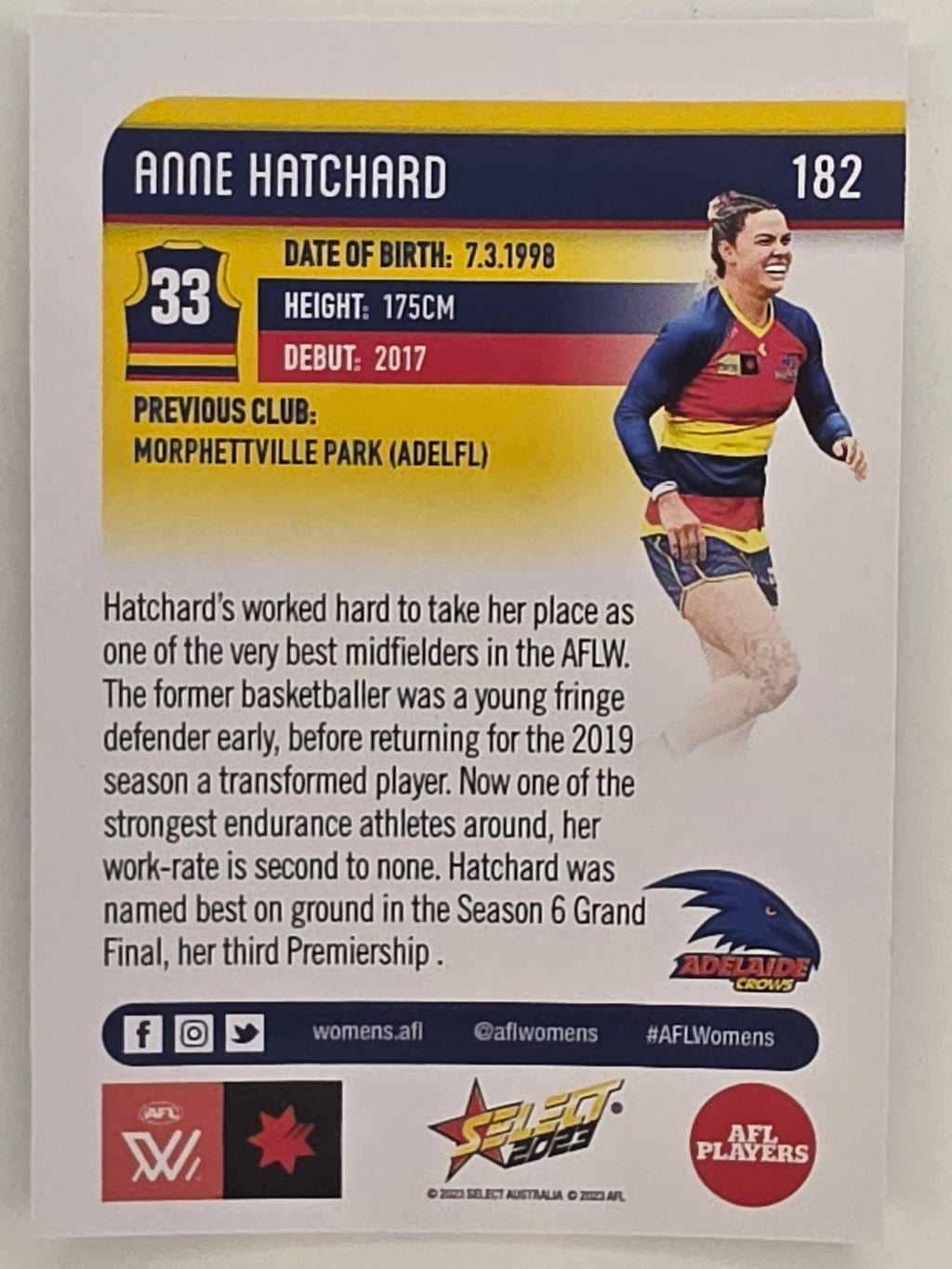AFL 2023 Footy Stars Parallel Colour Spots #182 Anne Hatchard Adelaide Crows AFLW