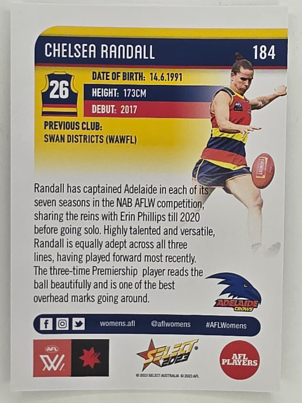 AFL 2023 Footy Stars Parallel Colour Spots #184 Chelsea Randall Adelaide Crows AFLW