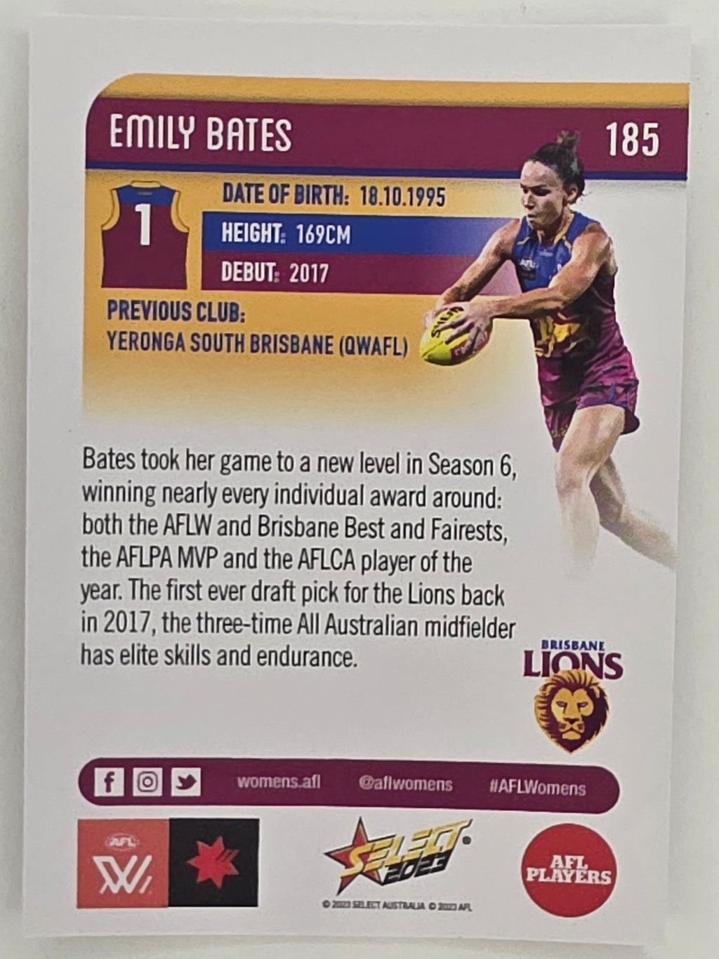 AFL 2023 Footy Stars Parallel Colour Spots #185 Emily Bates Brisbane Lions AFLW