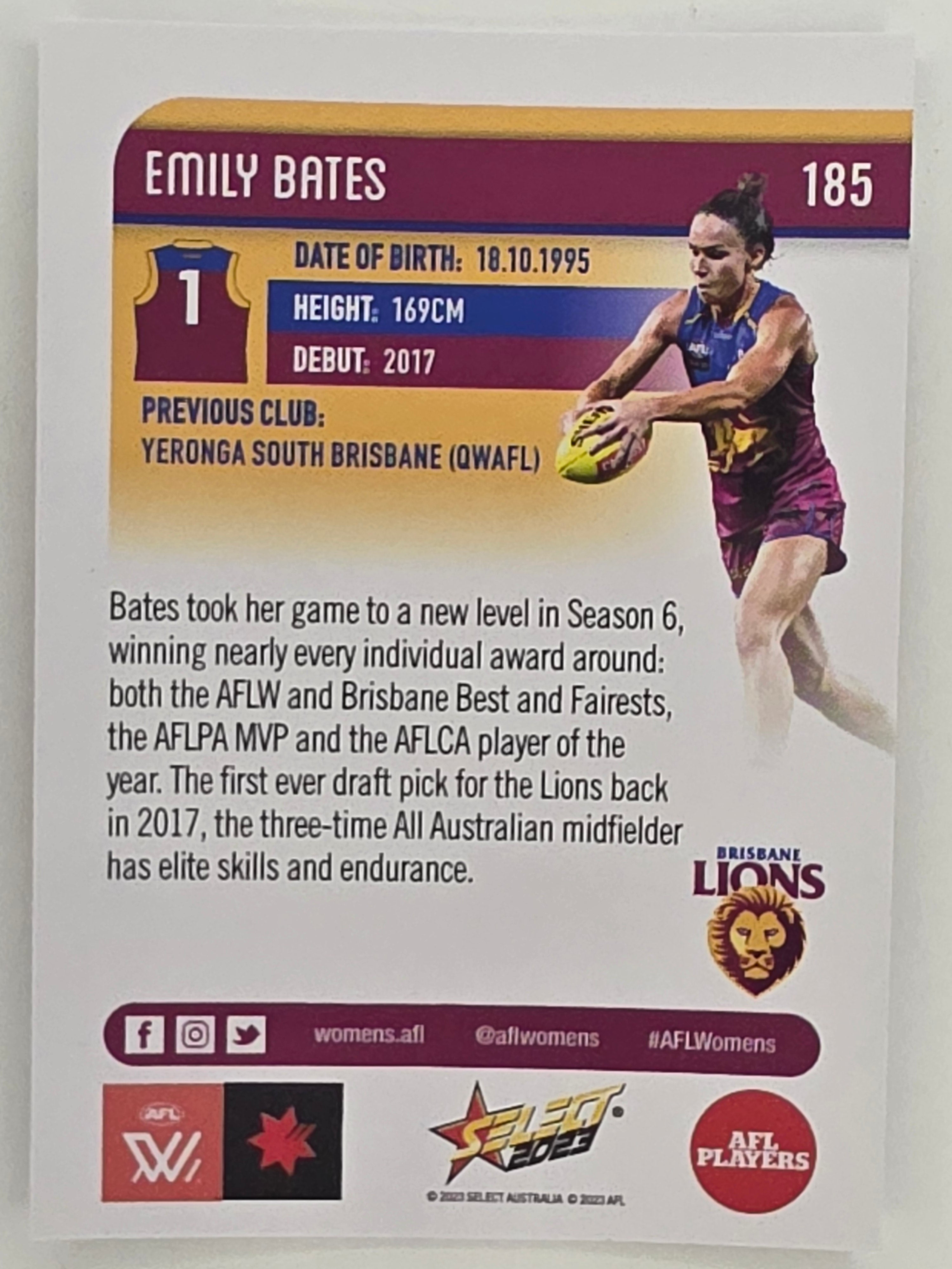 AFL 2023 Footy Stars Parallel Colour Spots #185 Emily Bates Brisbane Lions AFLW