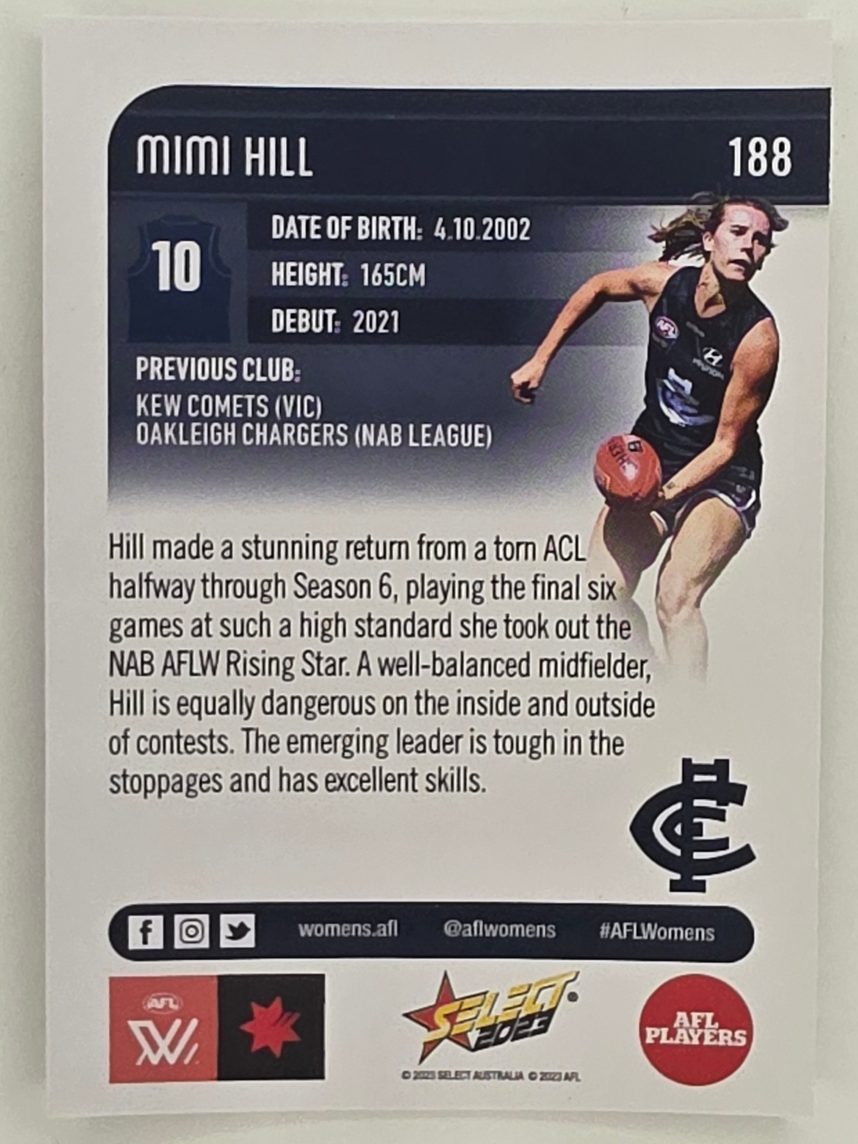 AFL 2023 Footy Stars Parallel Colour Spots #188 Mimi Hill Carlton Blues AFLW