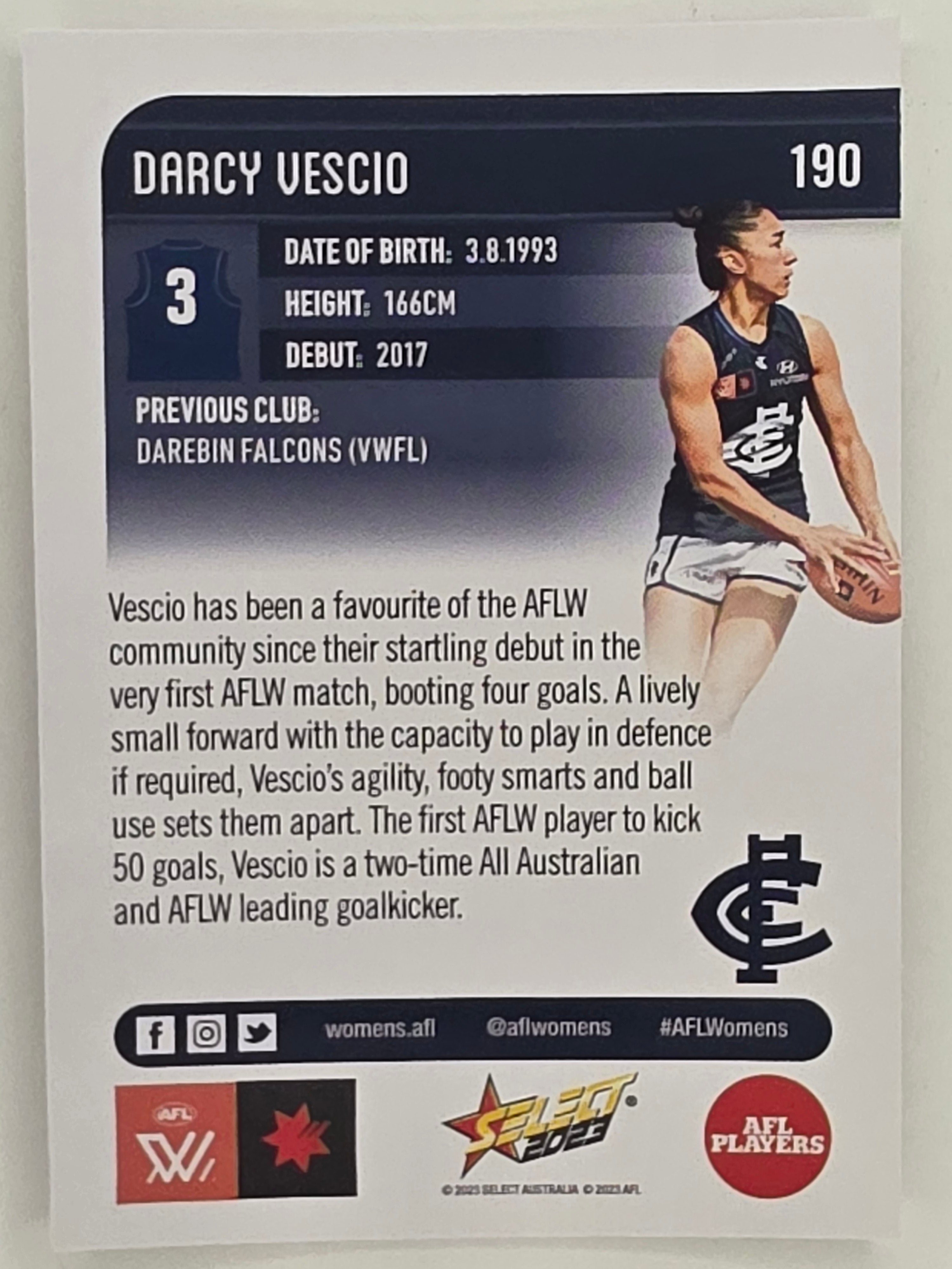 AFL 2023 Footy Stars Parallel Colour Spots #190 Darcy Vescio Carlton Blues AFLW