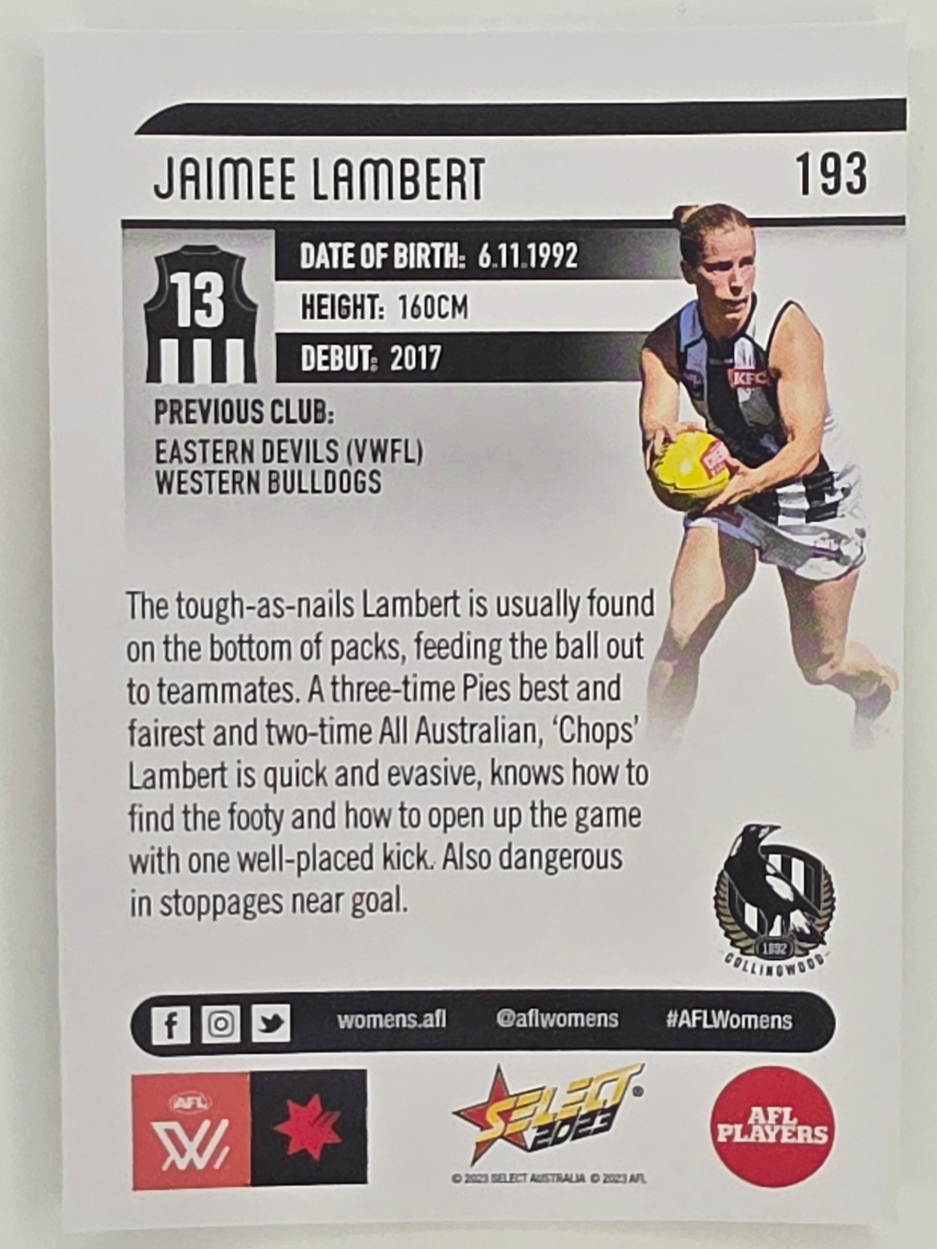 AFL 2023 Footy Stars Parallel Colour Spots #193 Jaimee Lambert Collingwood Magpies AFLW