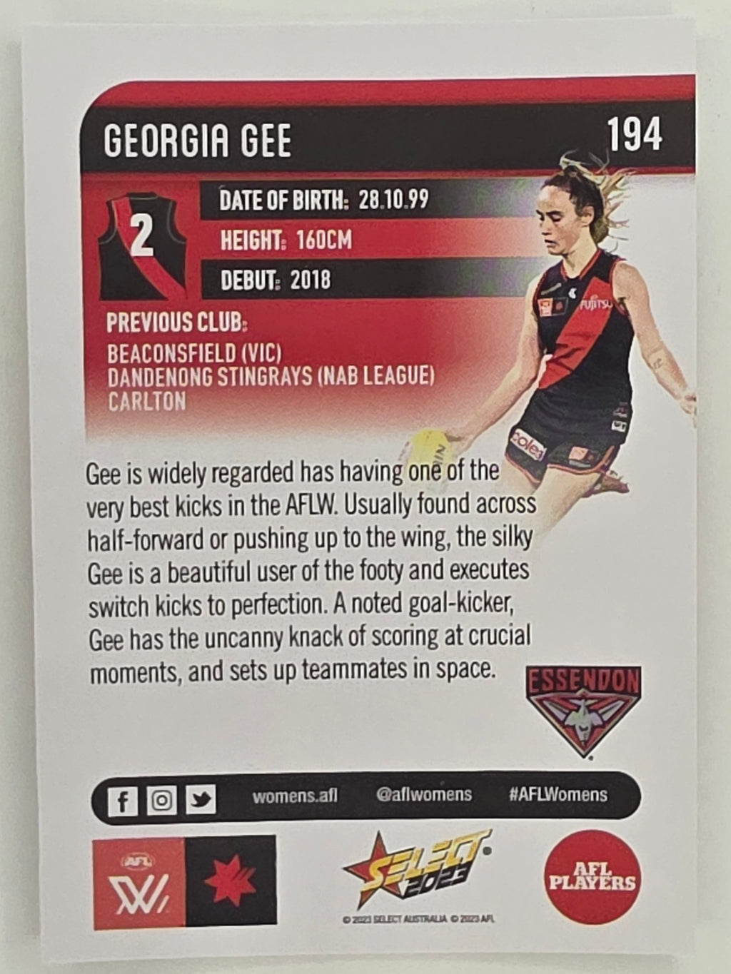 AFL 2023 Footy Stars Parallel Colour Spots #194 Georgia Gee Essendon Bombers AFLW