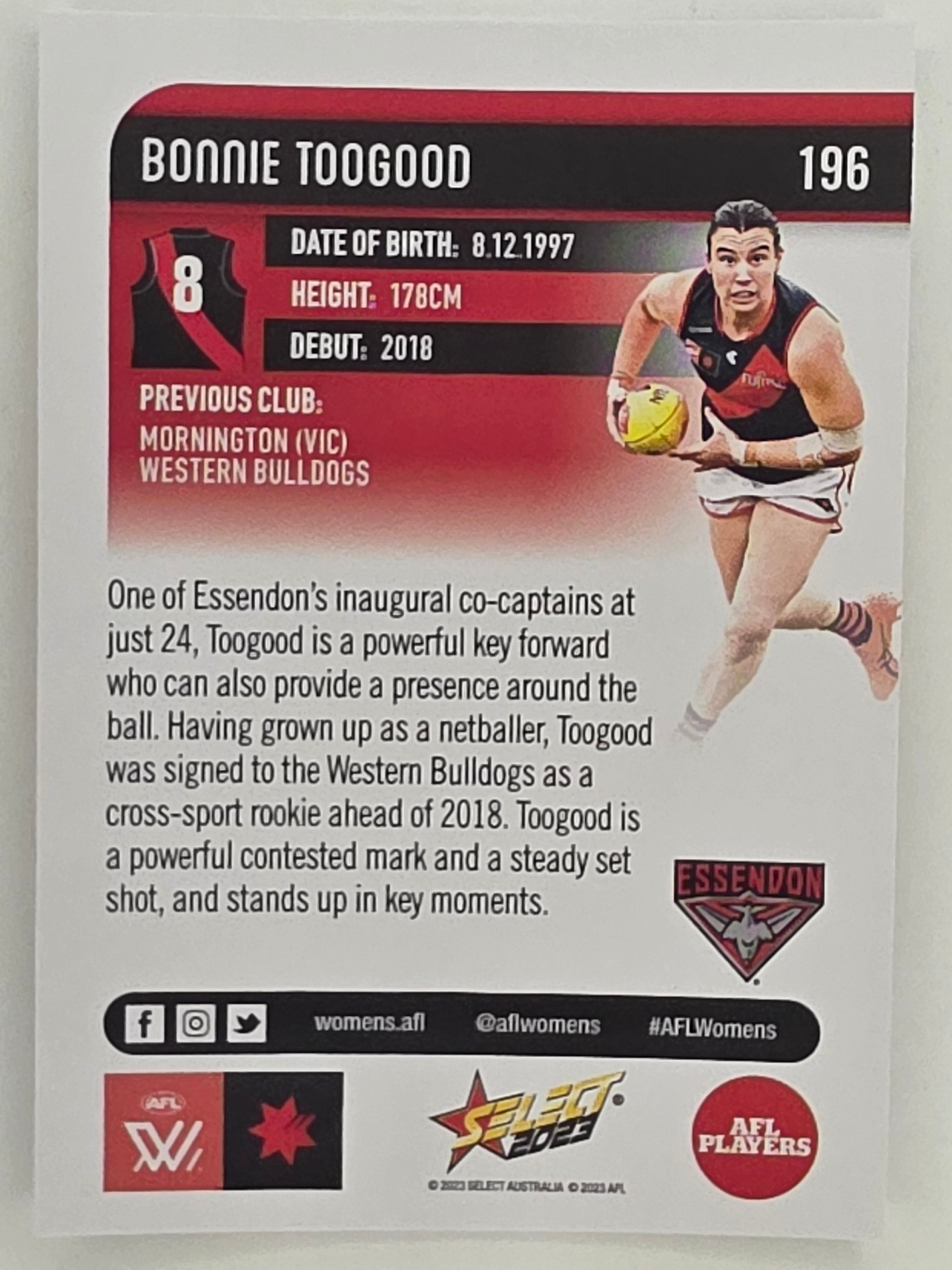 AFL 2023 Footy Stars Parallel Colour Spots #196 Bonnie Toogood Essendon Bombers AFLW