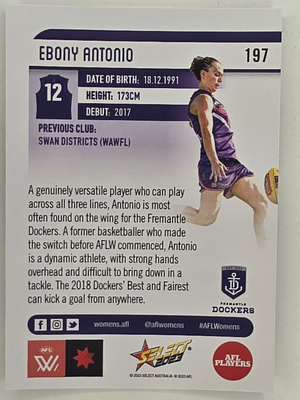 AFL 2023 Footy Stars Parallel Colour Spots #197 Ebony Antonio Fremantle Dockers AFLW