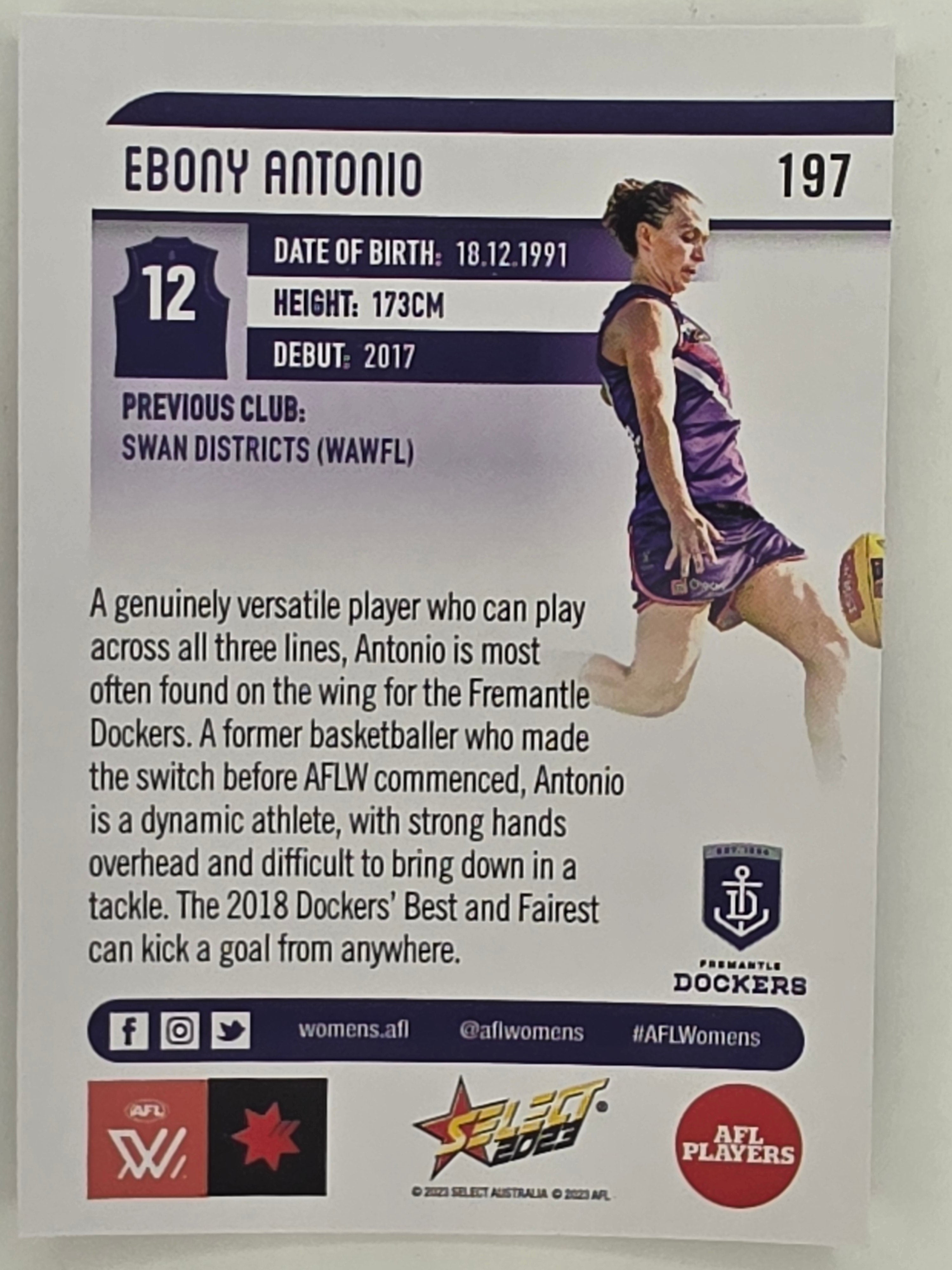 AFL 2023 Footy Stars Parallel Colour Spots #197 Ebony Antonio Fremantle Dockers AFLW
