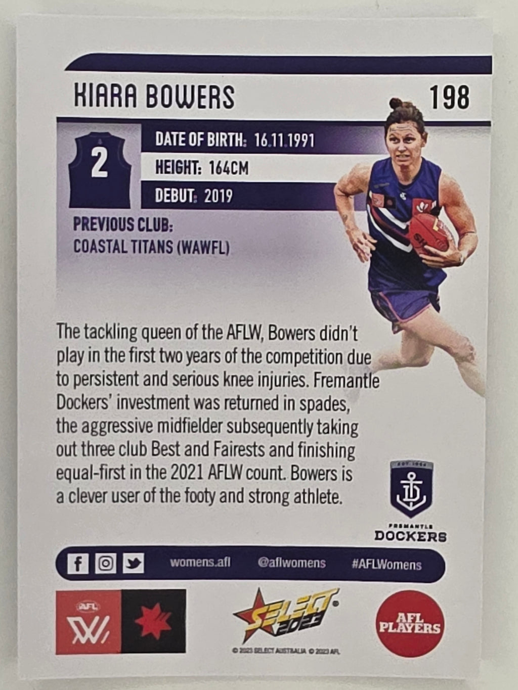 AFL 2023 Footy Stars Parallel Colour Spots #198 Kiara Bowers Fremantle Dockers AFLW