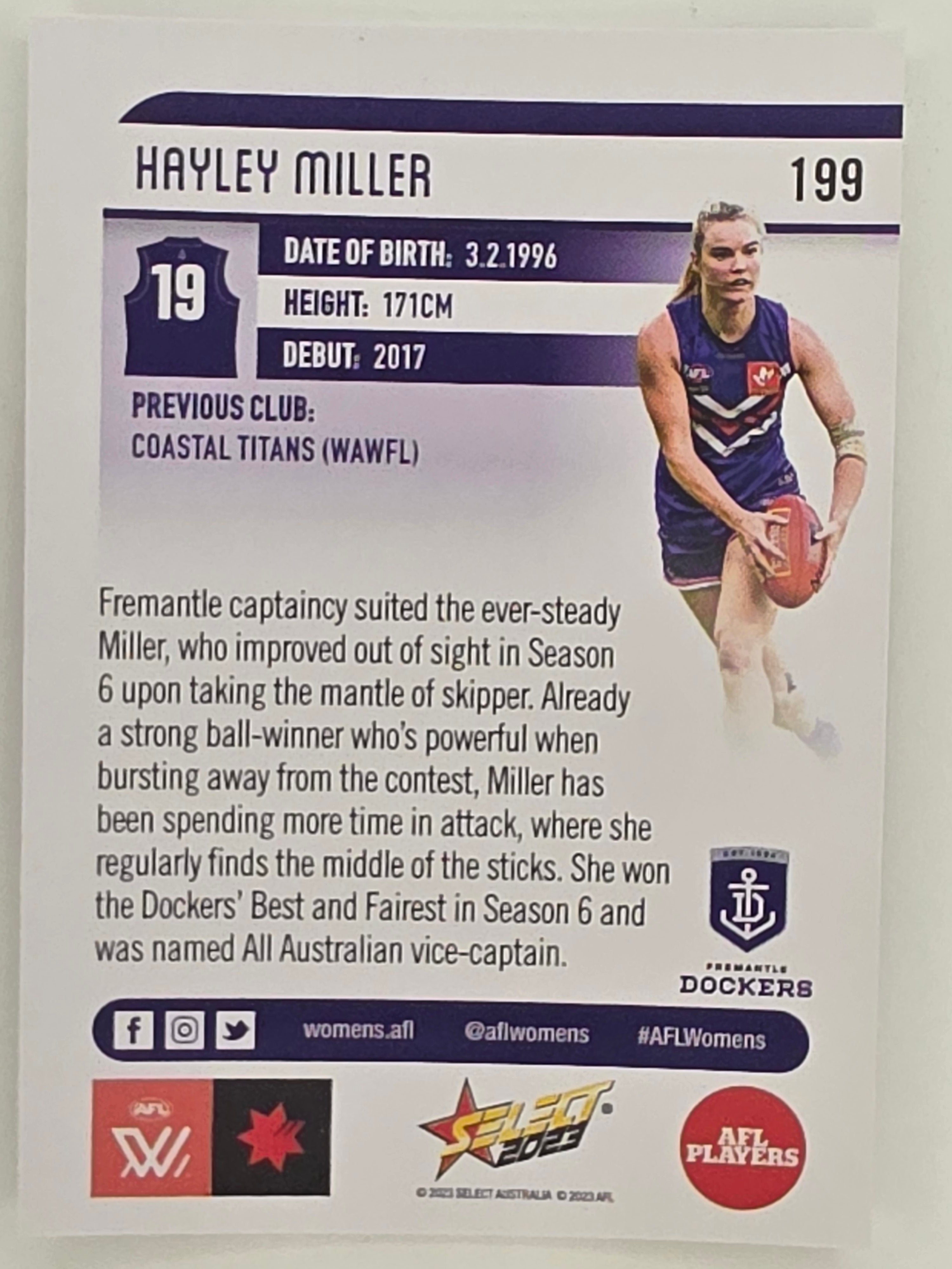 AFL 2023 Footy Stars Parallel Colour Spots #199 Hayley Miller Fremantle Dockers AFLW