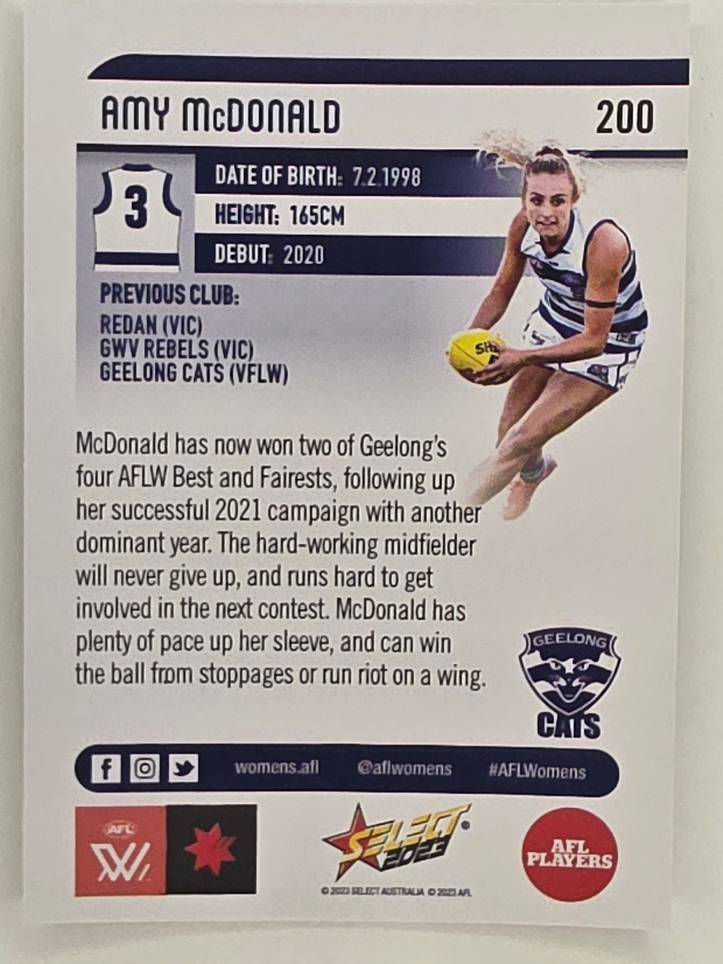AFL 2023 Footy Stars Parallel Colour Spots #200 Amy McDonald Geelong Cats AFLW