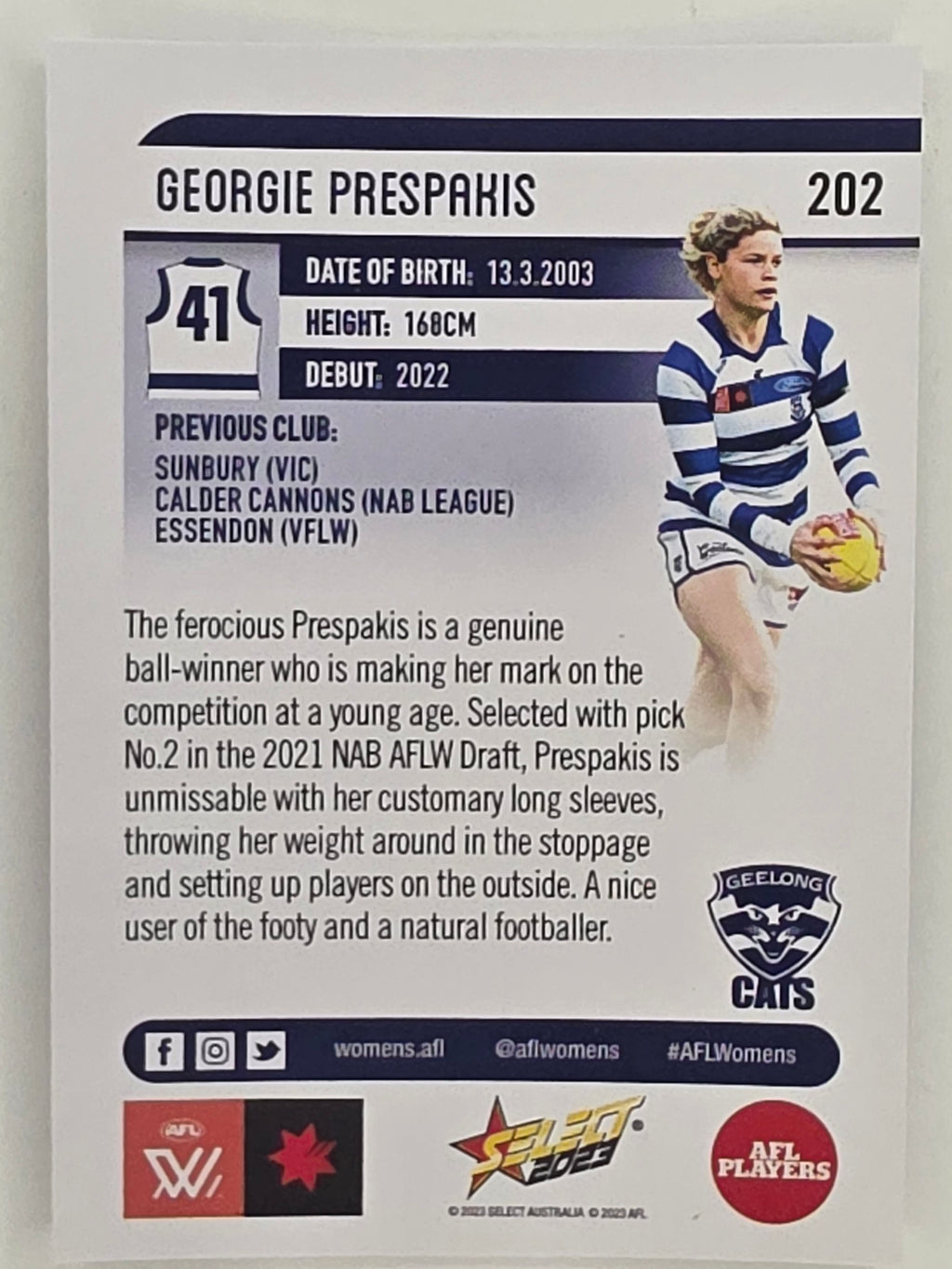 AFL 2023 Footy Stars Parallel Colour Spots #202 Georgie Prespakis Geelong Cats AFLW