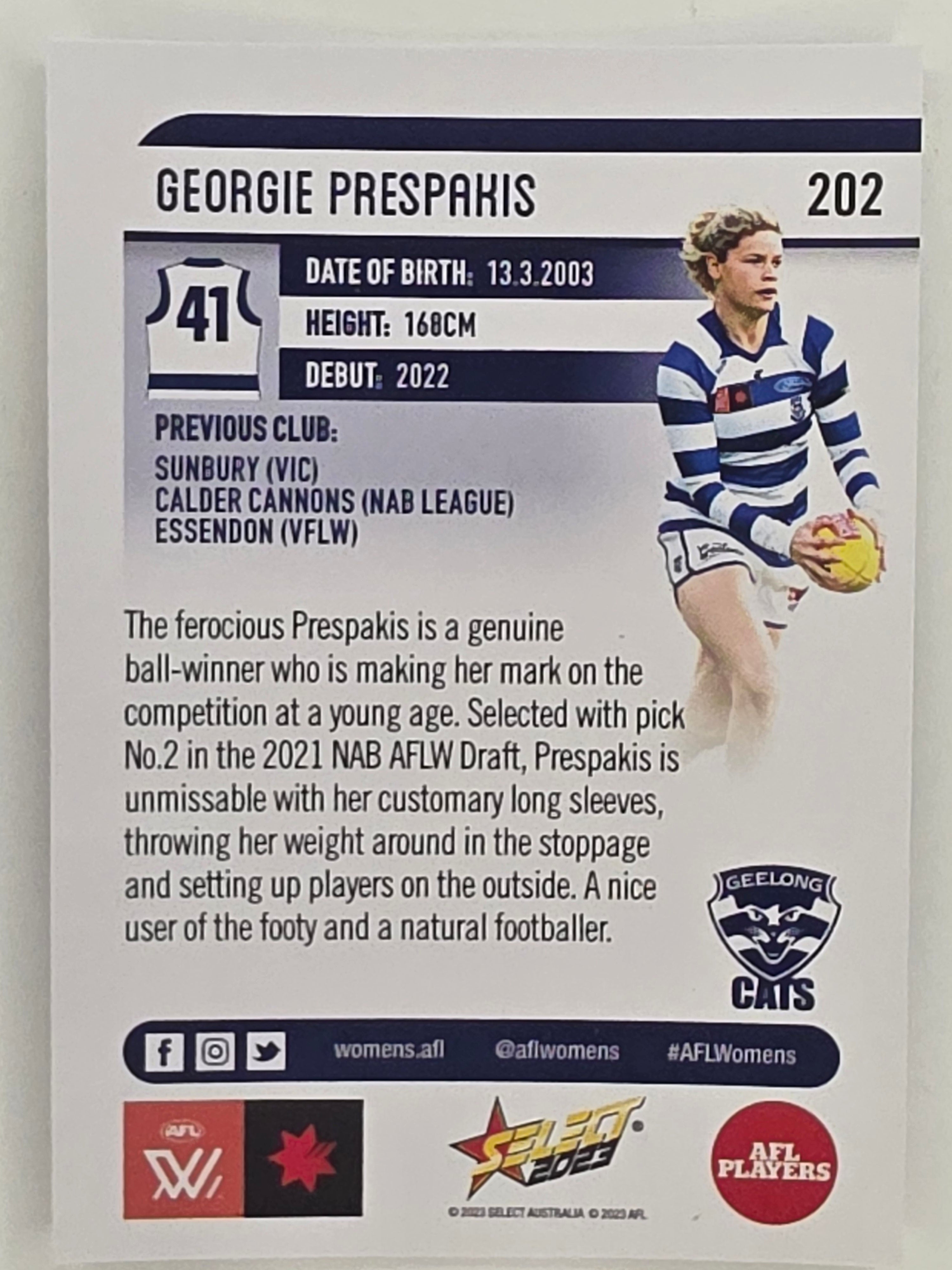AFL 2023 Footy Stars Parallel Colour Spots #202 Georgie Prespakis Geelong Cats AFLW