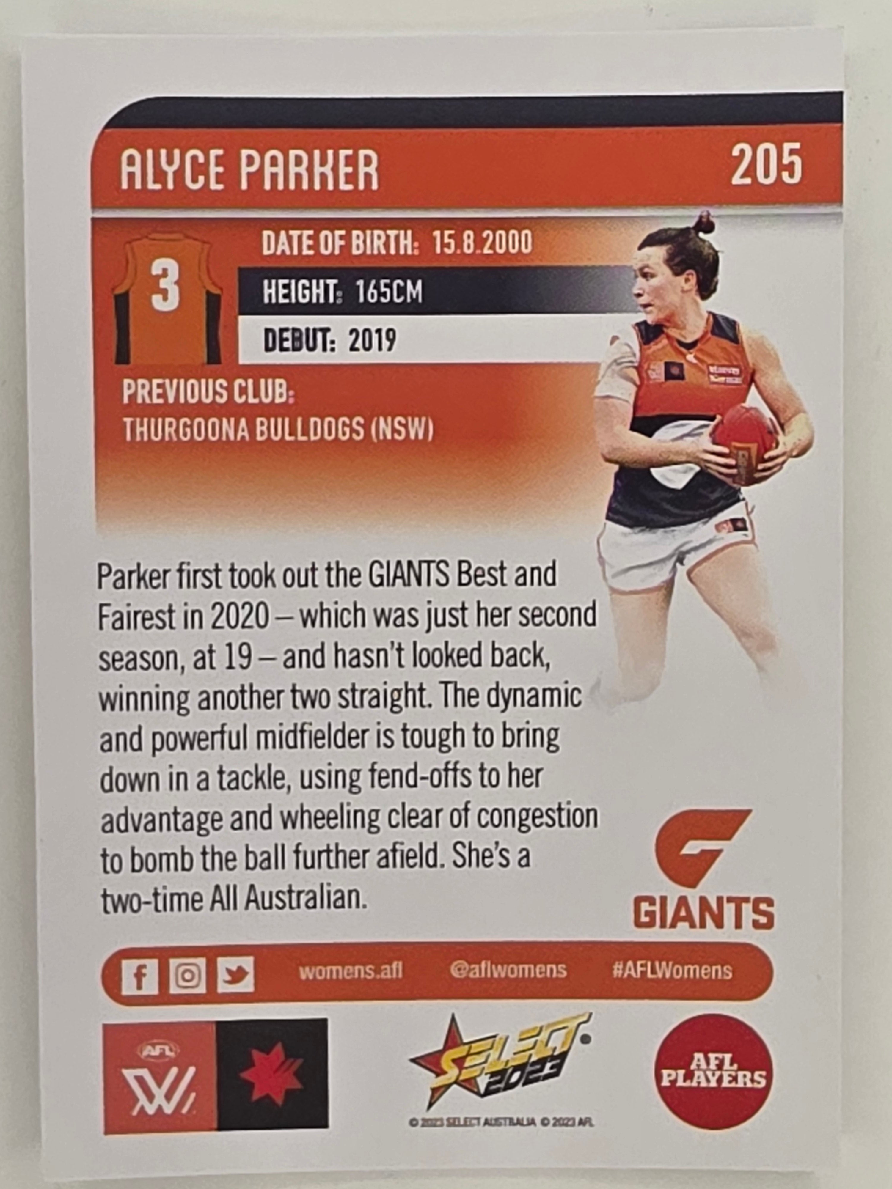 AFL 2023 Footy Stars Parallel Colour Spots #205 Alyce Parker GWS Giants AFLW