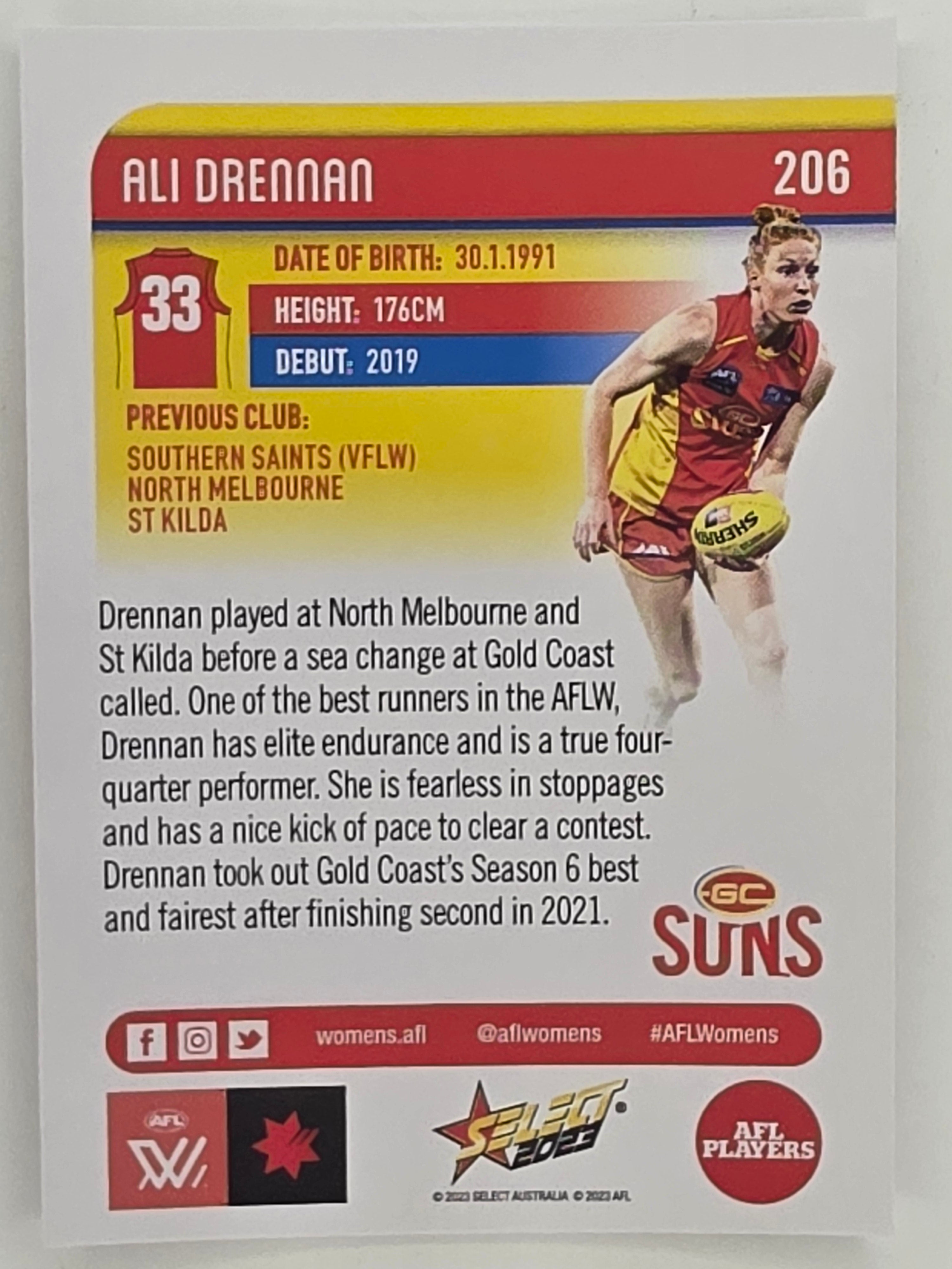 AFL 2023 Footy Stars Parallel Colour Spots #206 Alice Drennan Gold Coast Suns AFLW