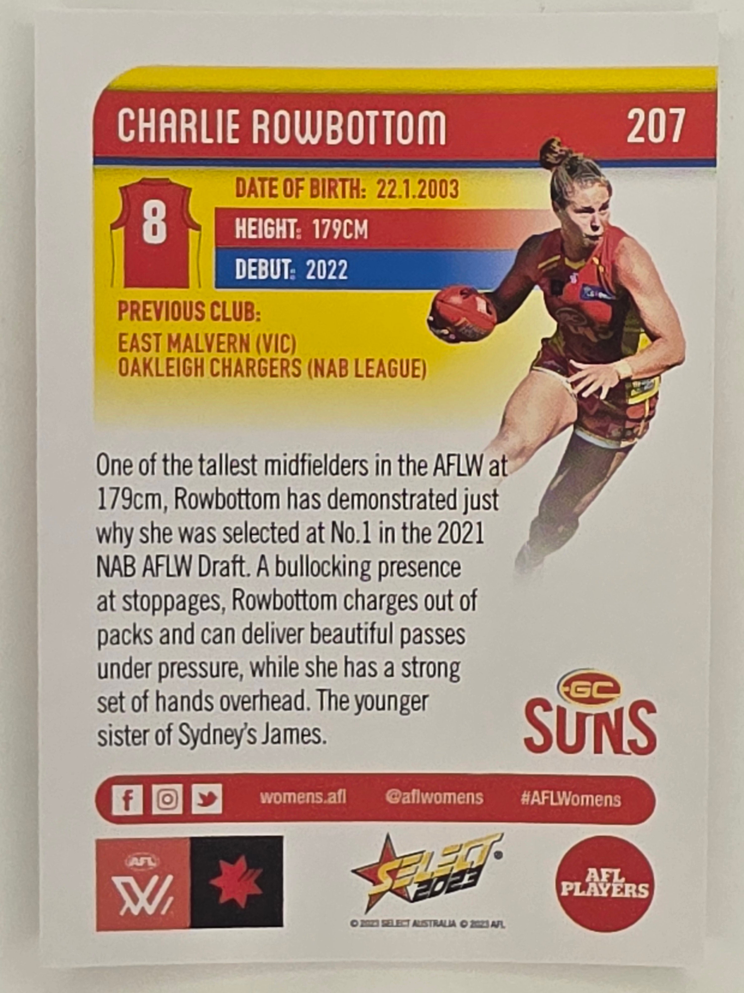 AFL 2023 Footy Stars Parallel Colour Spots #207 Charlie Rowbottom Gold Coast Suns AFLW