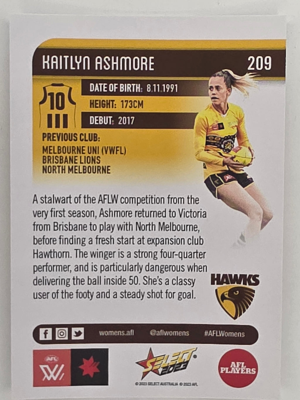 AFL 2023 Footy Stars Parallel Colour Spots #209 Kaitlyn Ashmore Hawthorn Hawks AFLW
