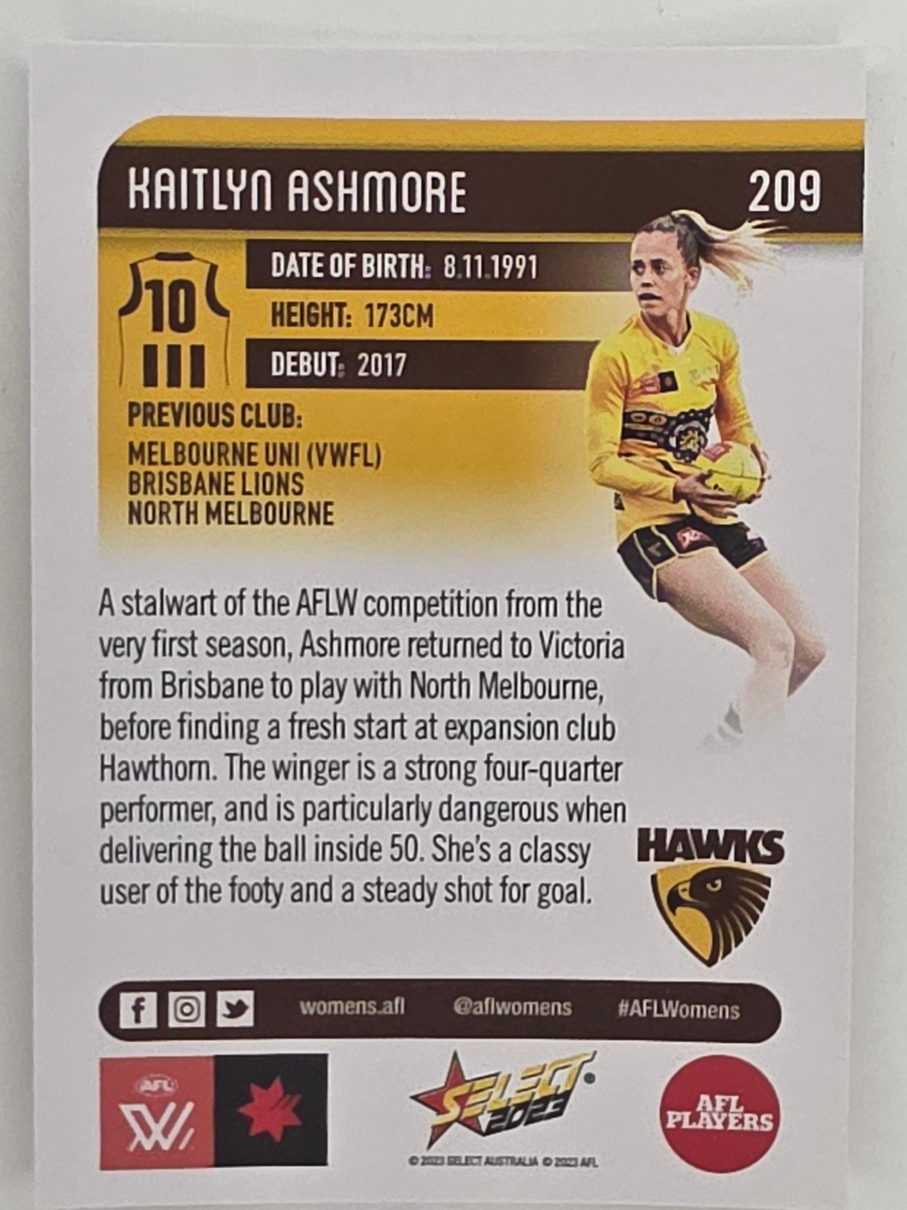 AFL 2023 Footy Stars Parallel Colour Spots #209 Kaitlyn Ashmore Hawthorn Hawks AFLW