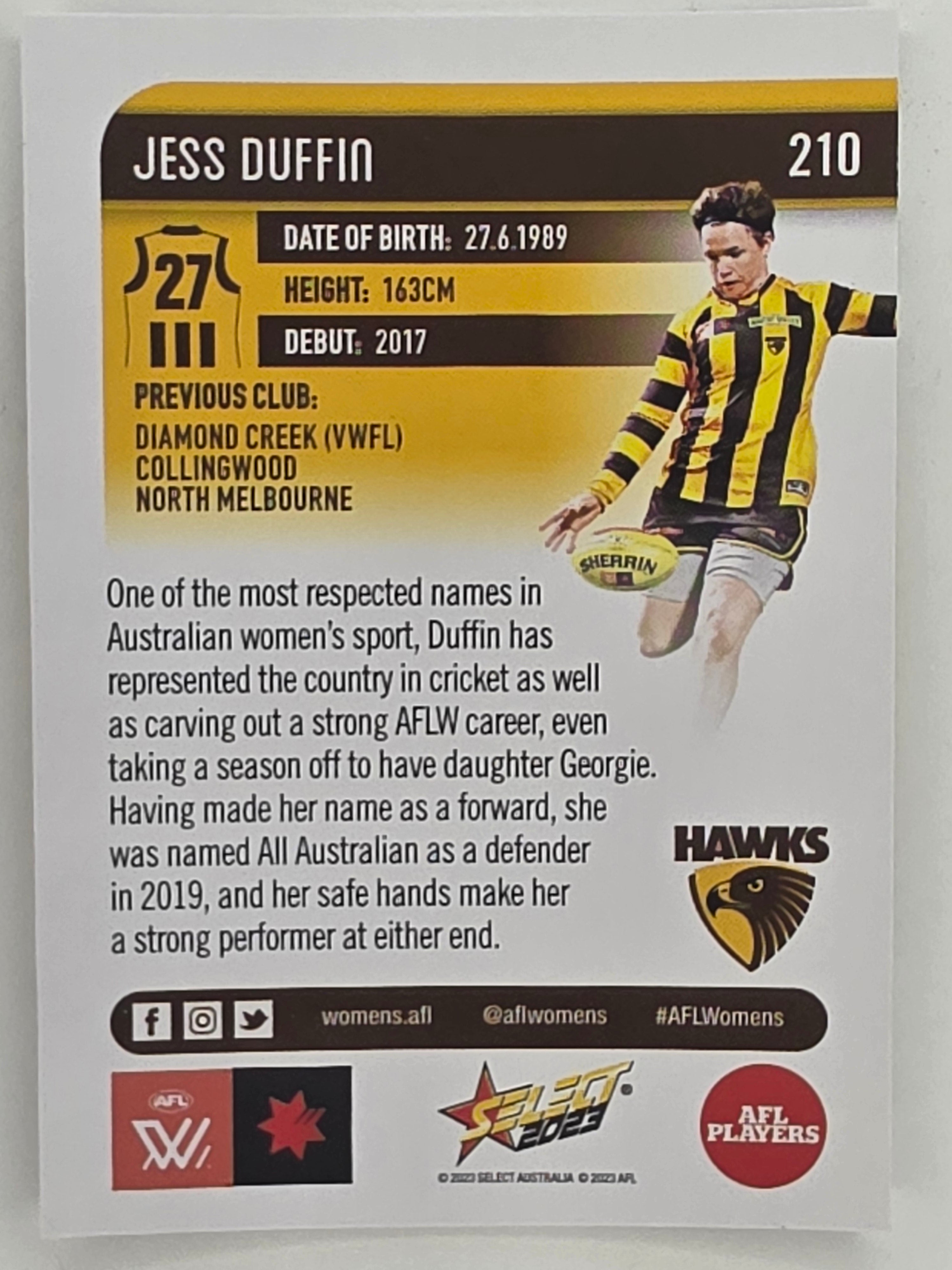 AFL 2023 Footy Stars Parallel Colour Spots #210 Jess Duffin Hawthorn Hawks AFLW