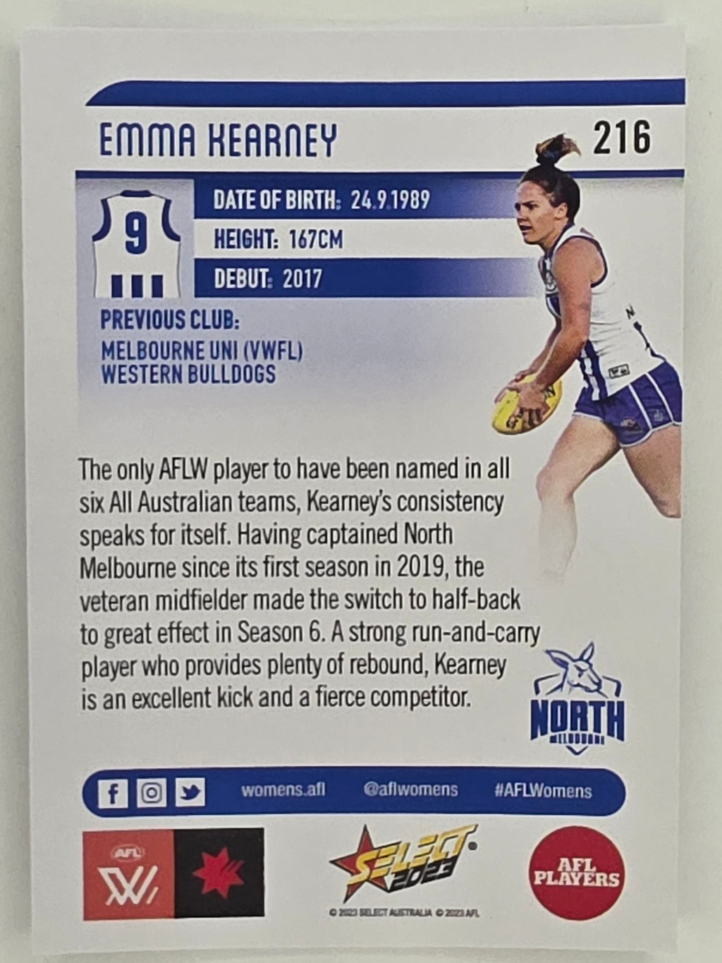 AFL 2023 Footy Stars Parallel Colour Spots #216 Emma Kearney North Melbourne AFLW