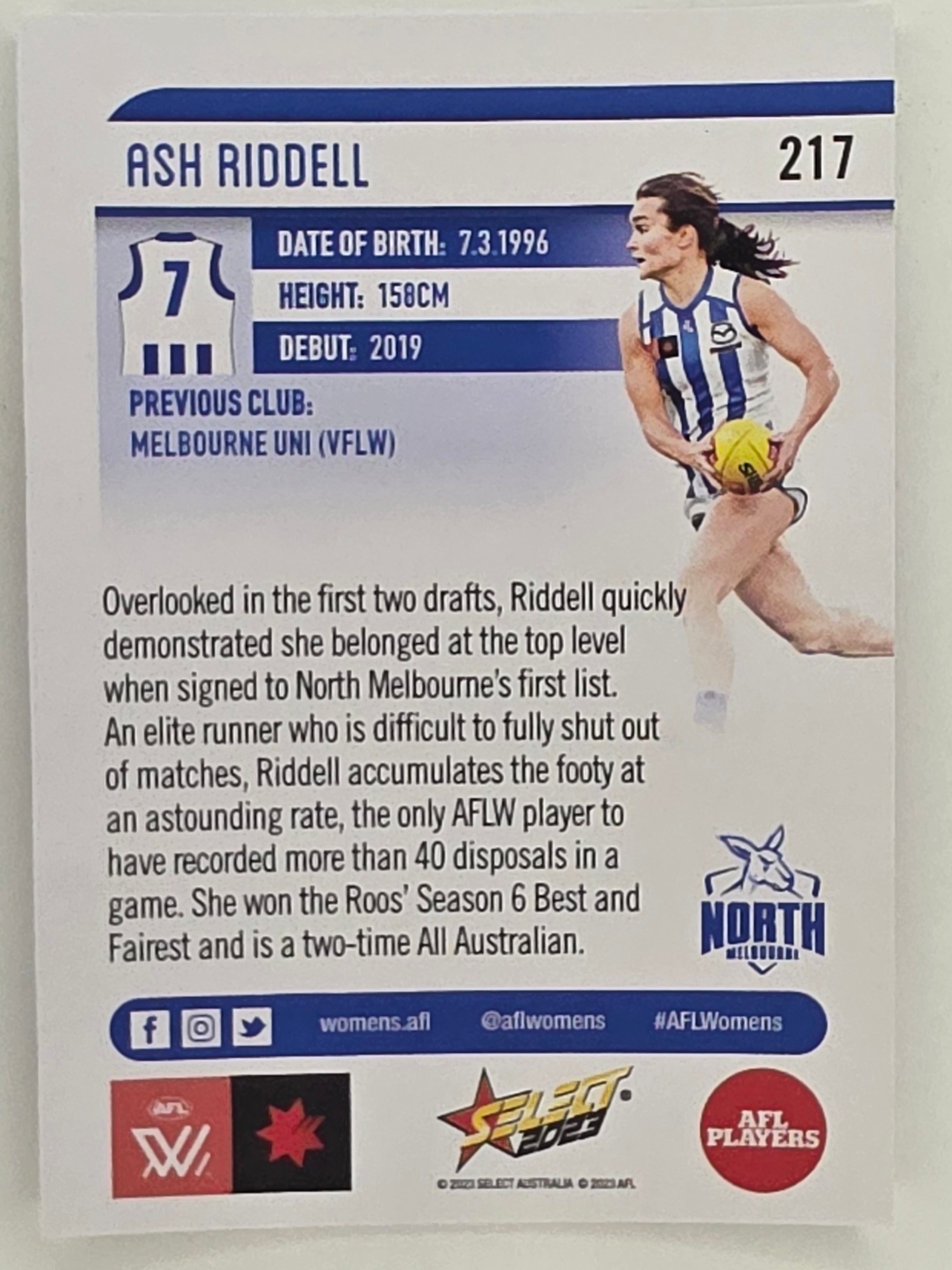 AFL 2023 Footy Stars Parallel Colour Spots #217 Ash Riddell North Melbourne AFLW