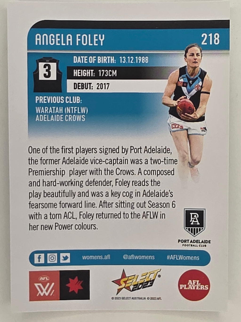 AFL 2023 Footy Stars Parallel Colour Spots #218 Angela Foley Port Adelaide AFLW