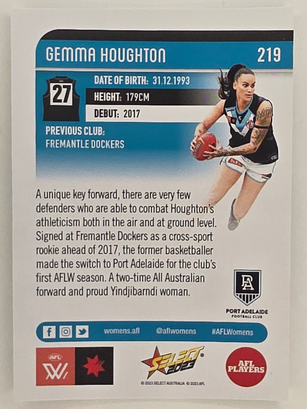 AFL 2023 Footy Stars Parallel Colour Spots #219 Gemma Houghton Port Adelaide AFLW