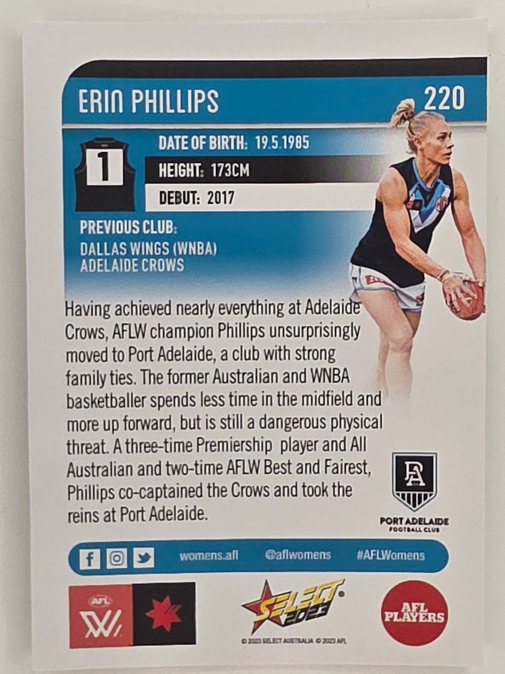 AFL 2023 Footy Stars Parallel Colour Spots #220 Erin Phillips Port Adelaide AFLW