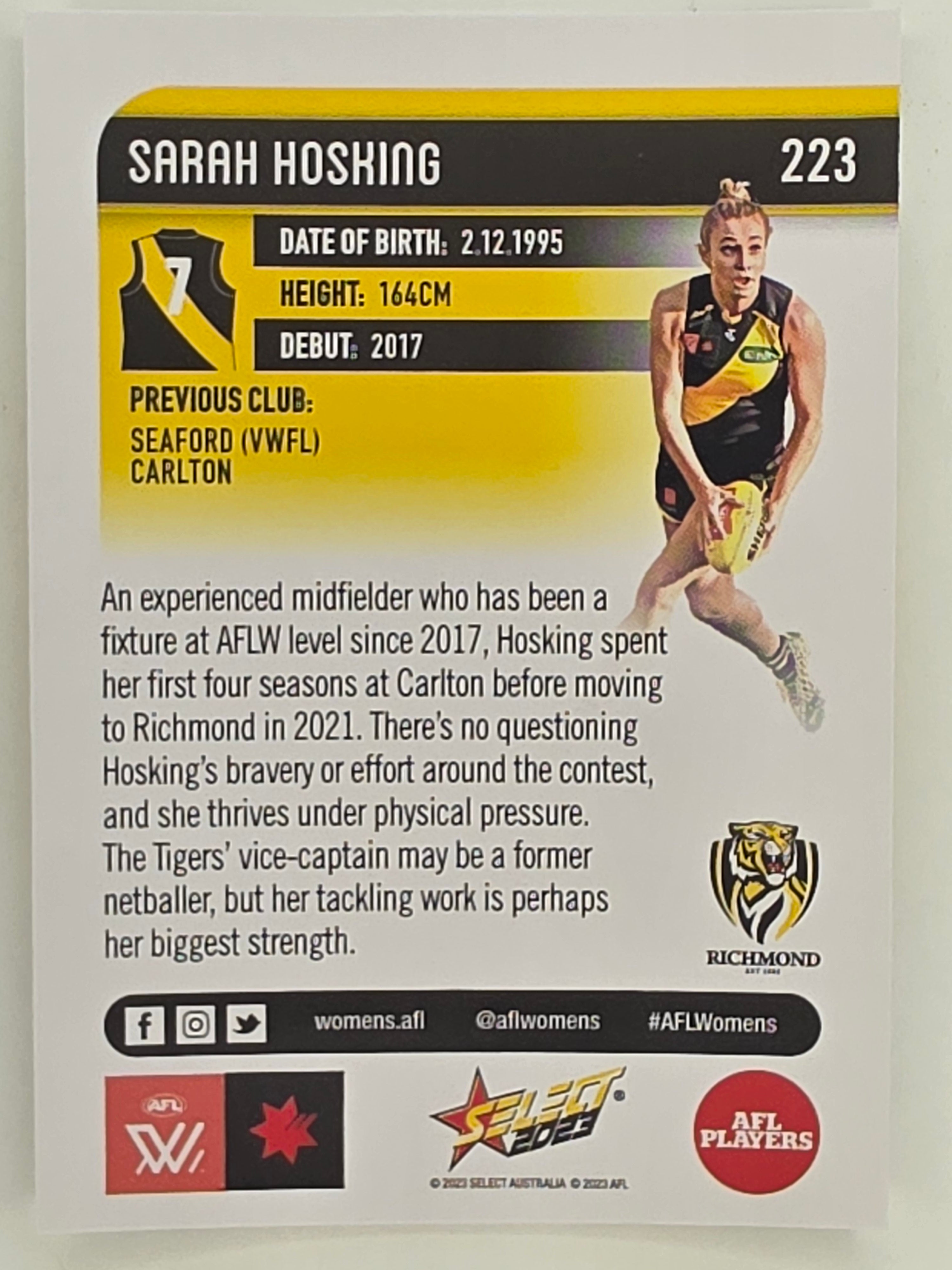 AFL 2023 Footy Stars Parallel Colour Spots #223 Sarah Hosking Richmond AFLW