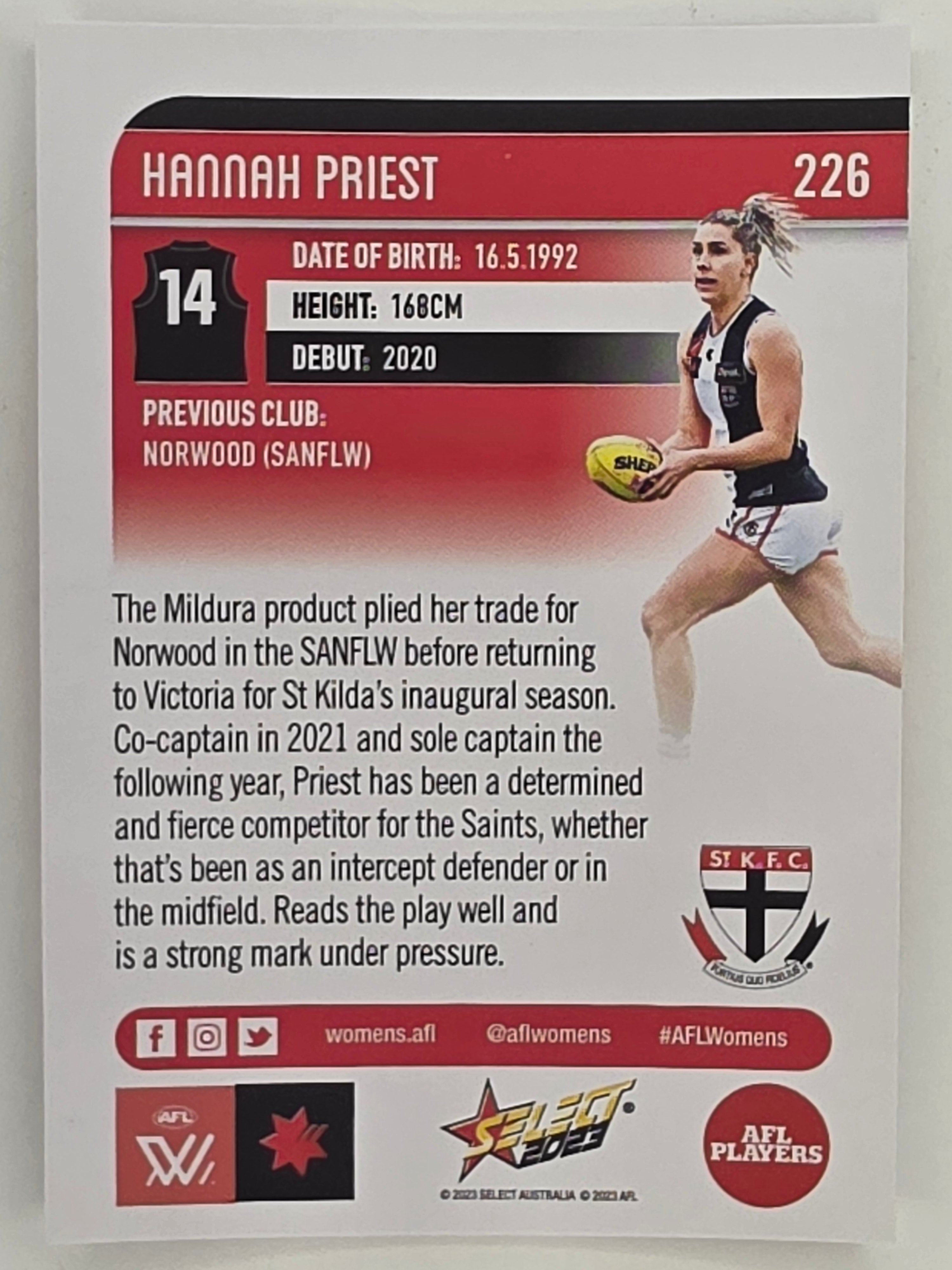 AFL 2023 Footy Stars Parallel Colour Spots #226 Hannah Priest St Kilda AFLW