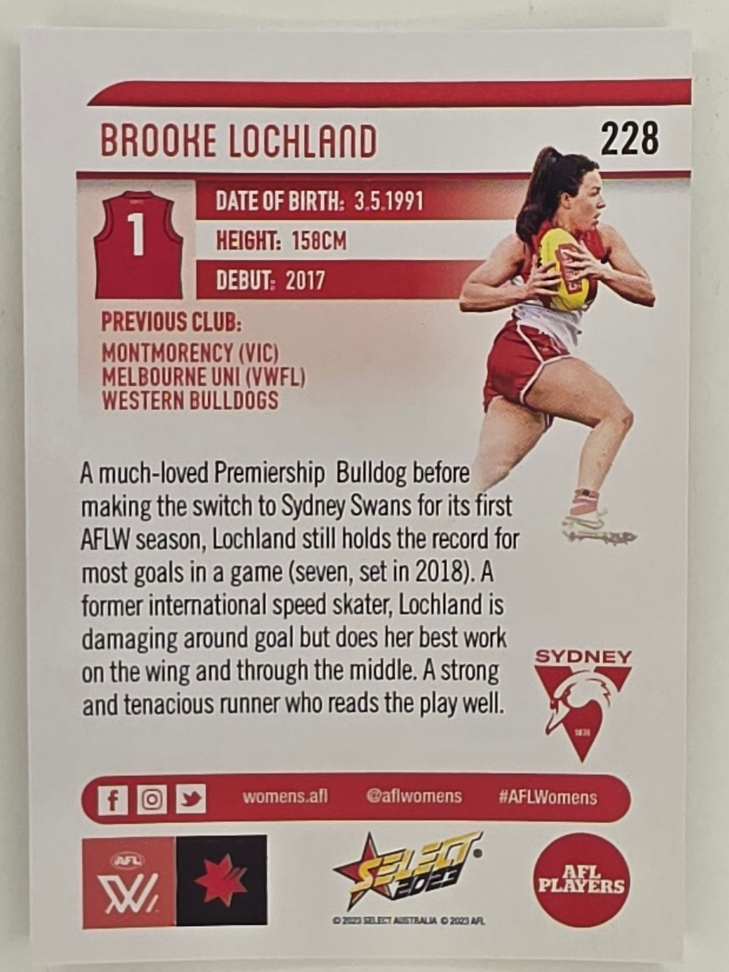 AFL 2023 Footy Stars Parallel Colour Spots #228 Brooke Lochland Sydney Swans AFLW
