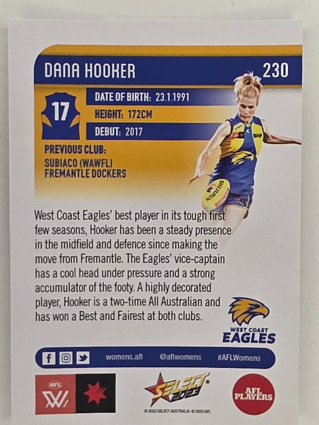 AFL 2023 Footy Stars Parallel Colour Spots #230 Dana Hooker West Coast Eagles AFLW