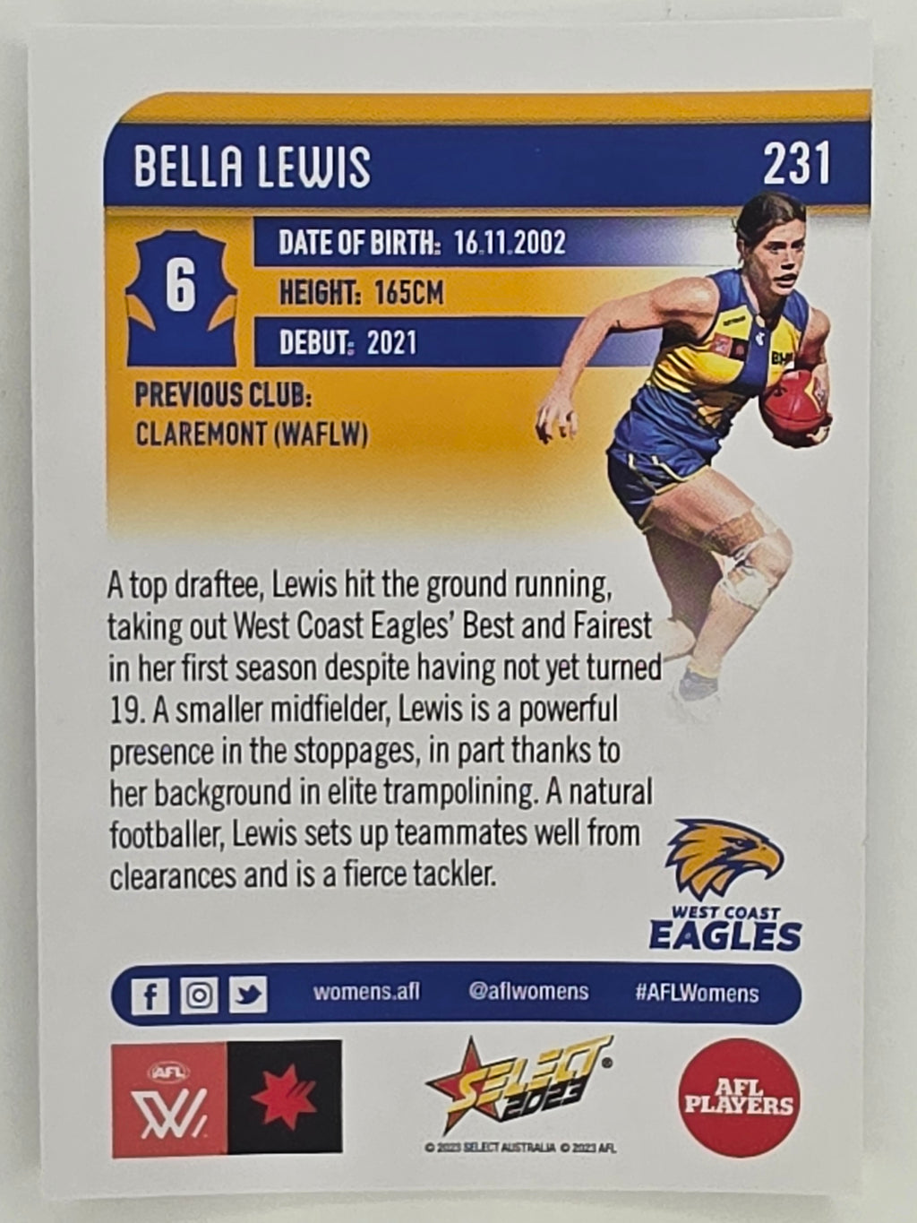 AFL 2023 Footy Stars Parallel Colour Spots #231 Bella Lewis West Coast Eagles AFLW
