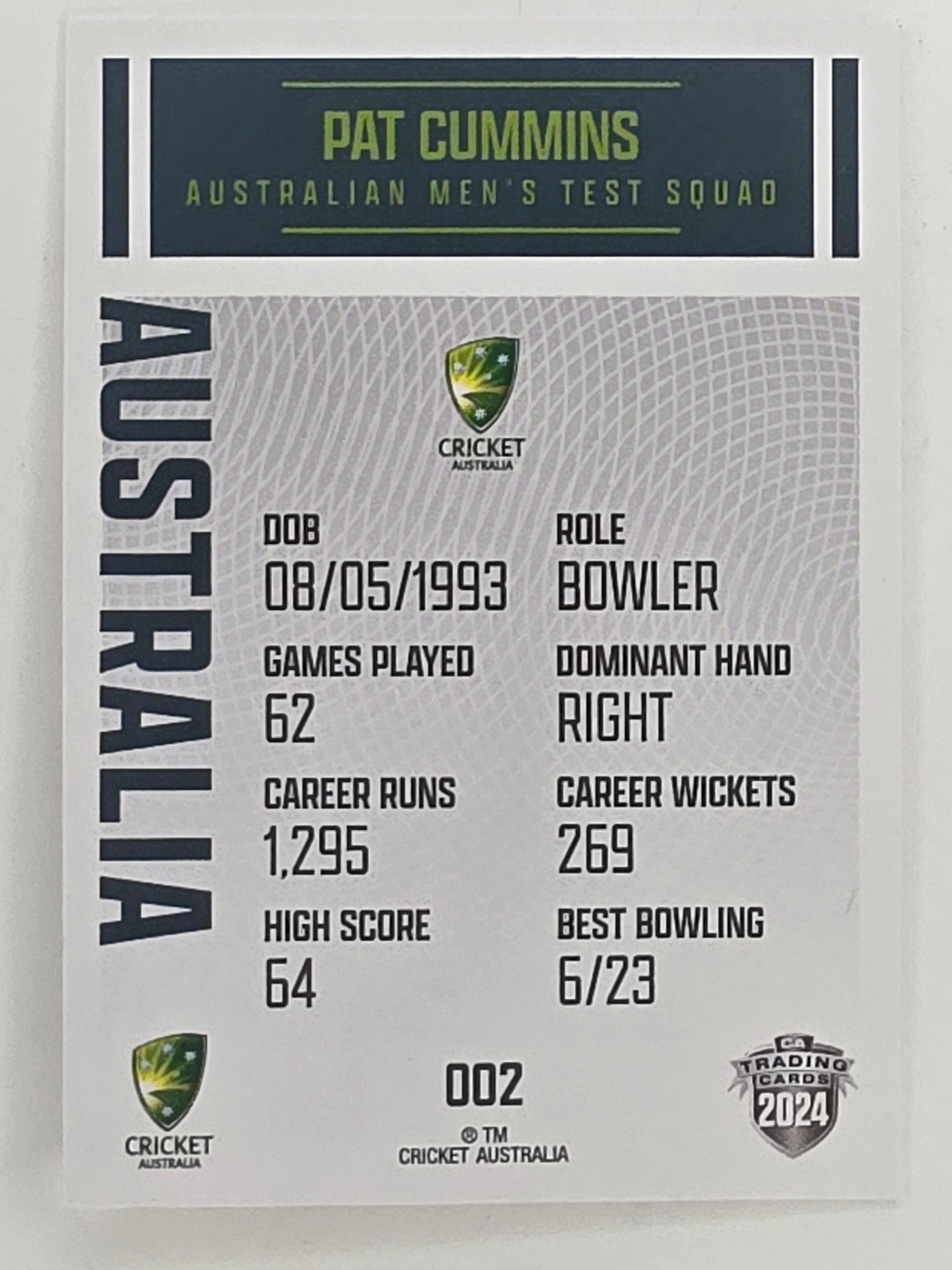 2024–25 Cricket Traders Base Card #002 Pat Cummins Australian Men's Test