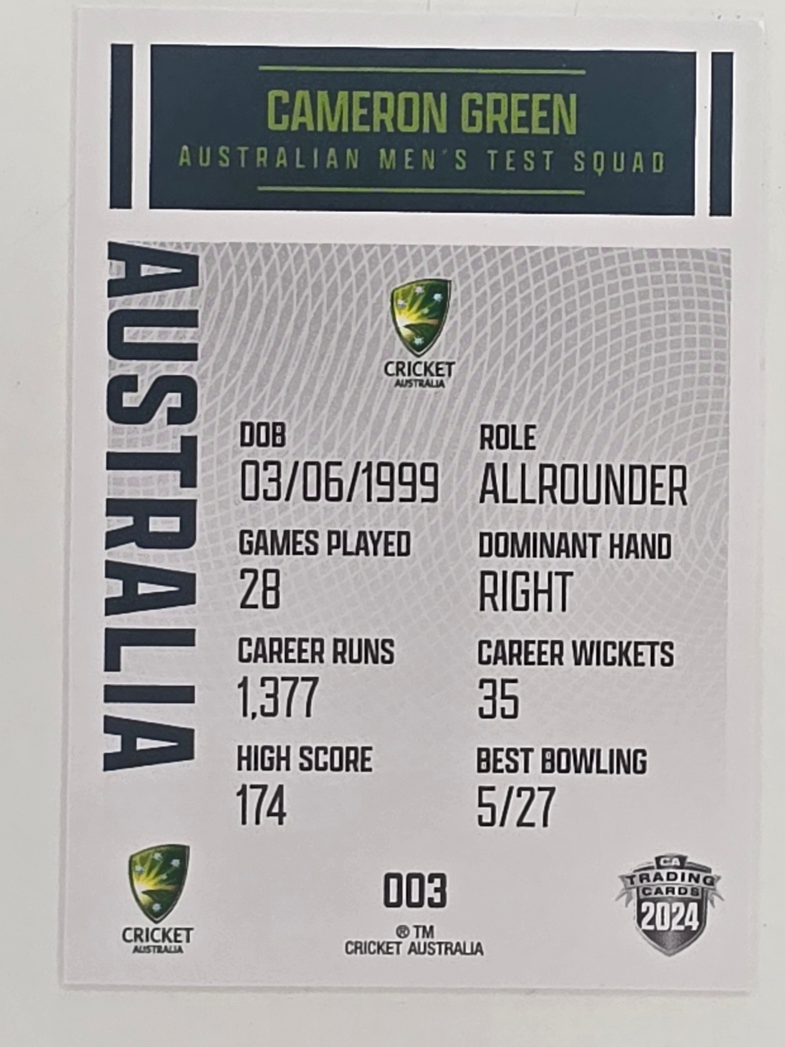 2024–25 Cricket Traders Base Card #003 Cameron Green Australian Men's Test