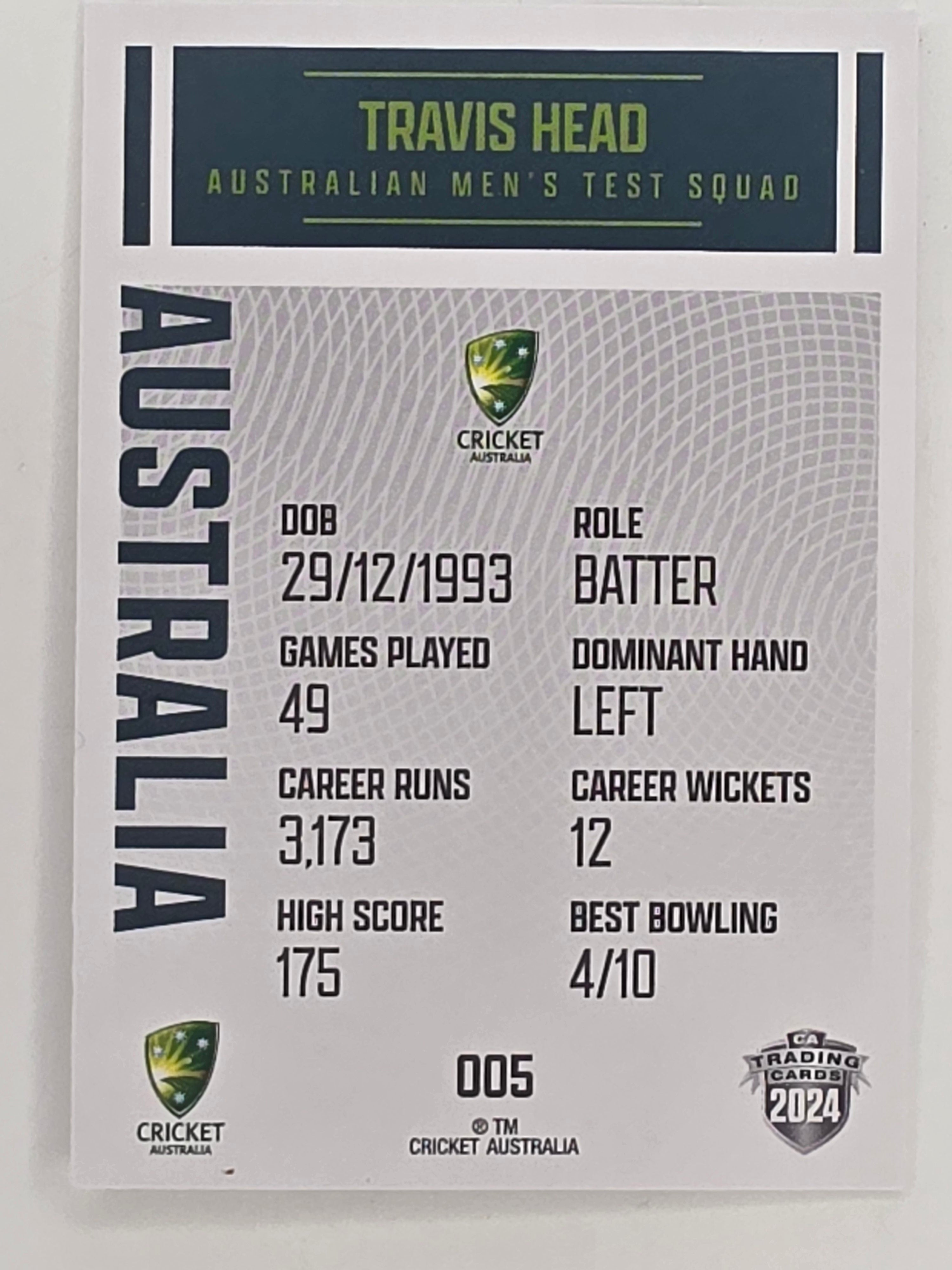 2024–25 Cricket Traders Base Card #005 Travis Head Australian Men's Test