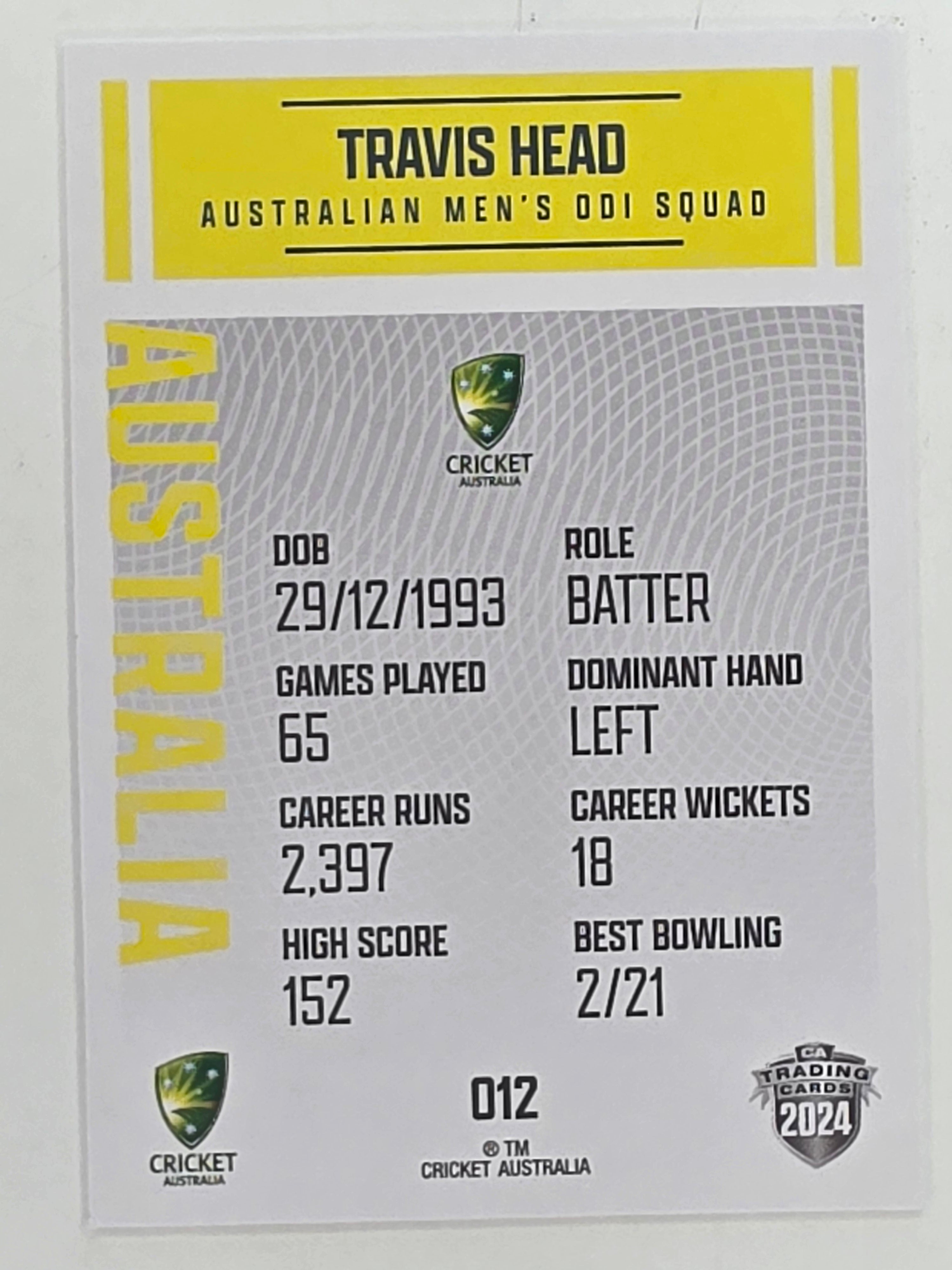 2024–25 Cricket Traders Base Card #012 Travis Head Australian Men's ODI
