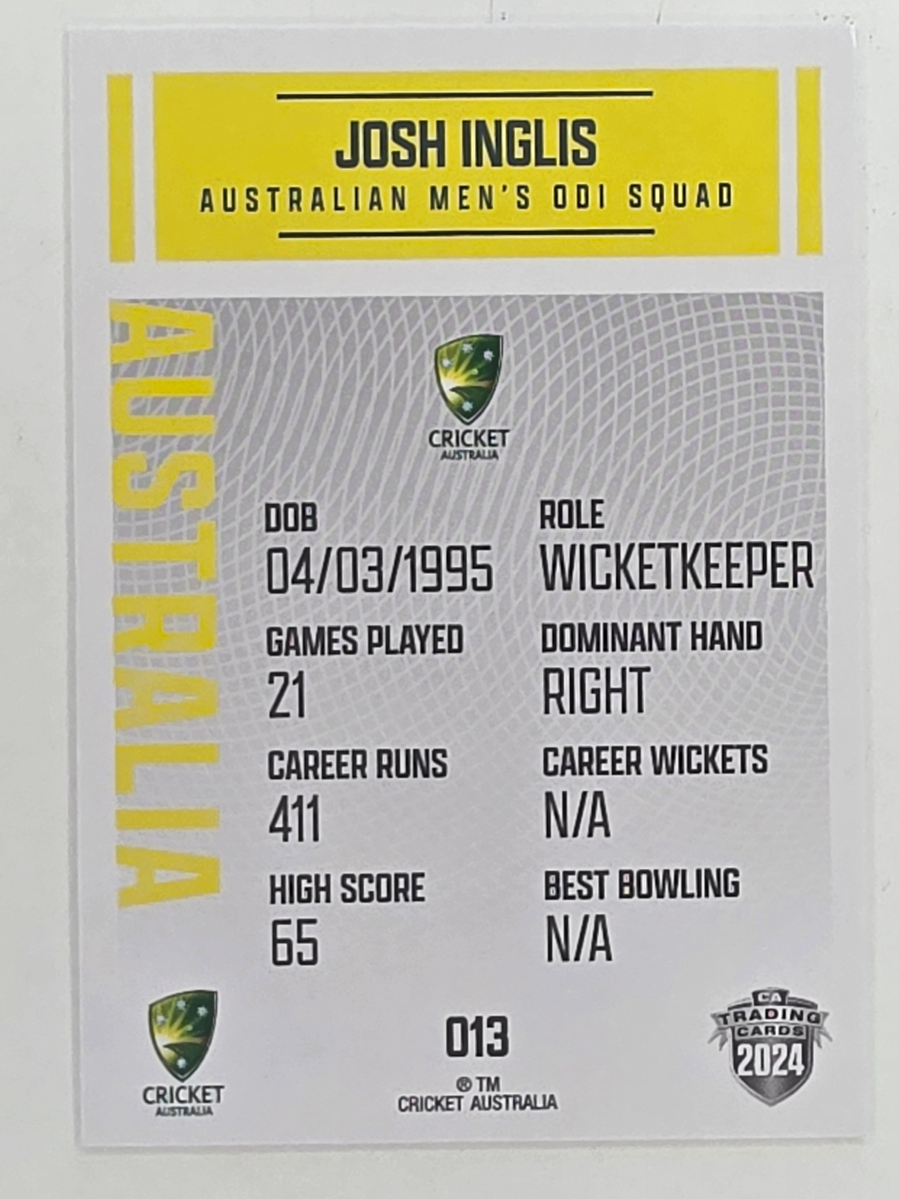 2024–25 Cricket Traders Base Card #013 Josh Inglis Australian Men's ODI