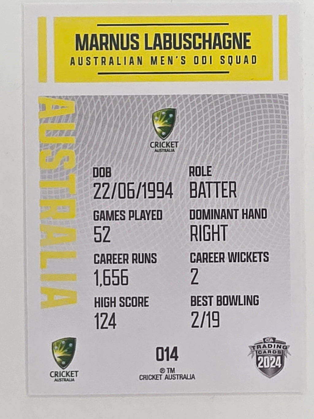 2024–25 Cricket Traders Base Card #014 Marnus Labuschagne Australian Men's ODI