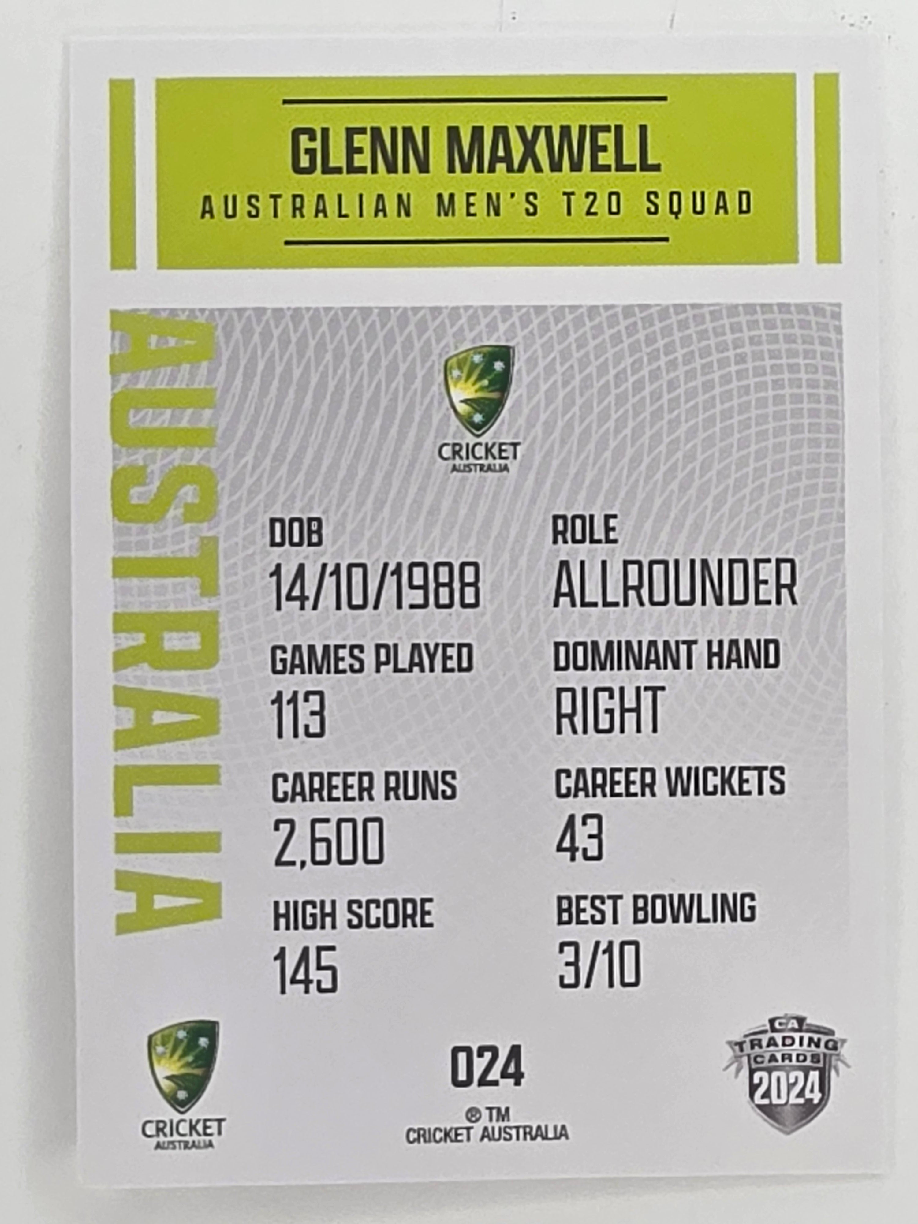 2024–25 Cricket Traders Base Card #024 Glenn Maxwell Australian Men's T20