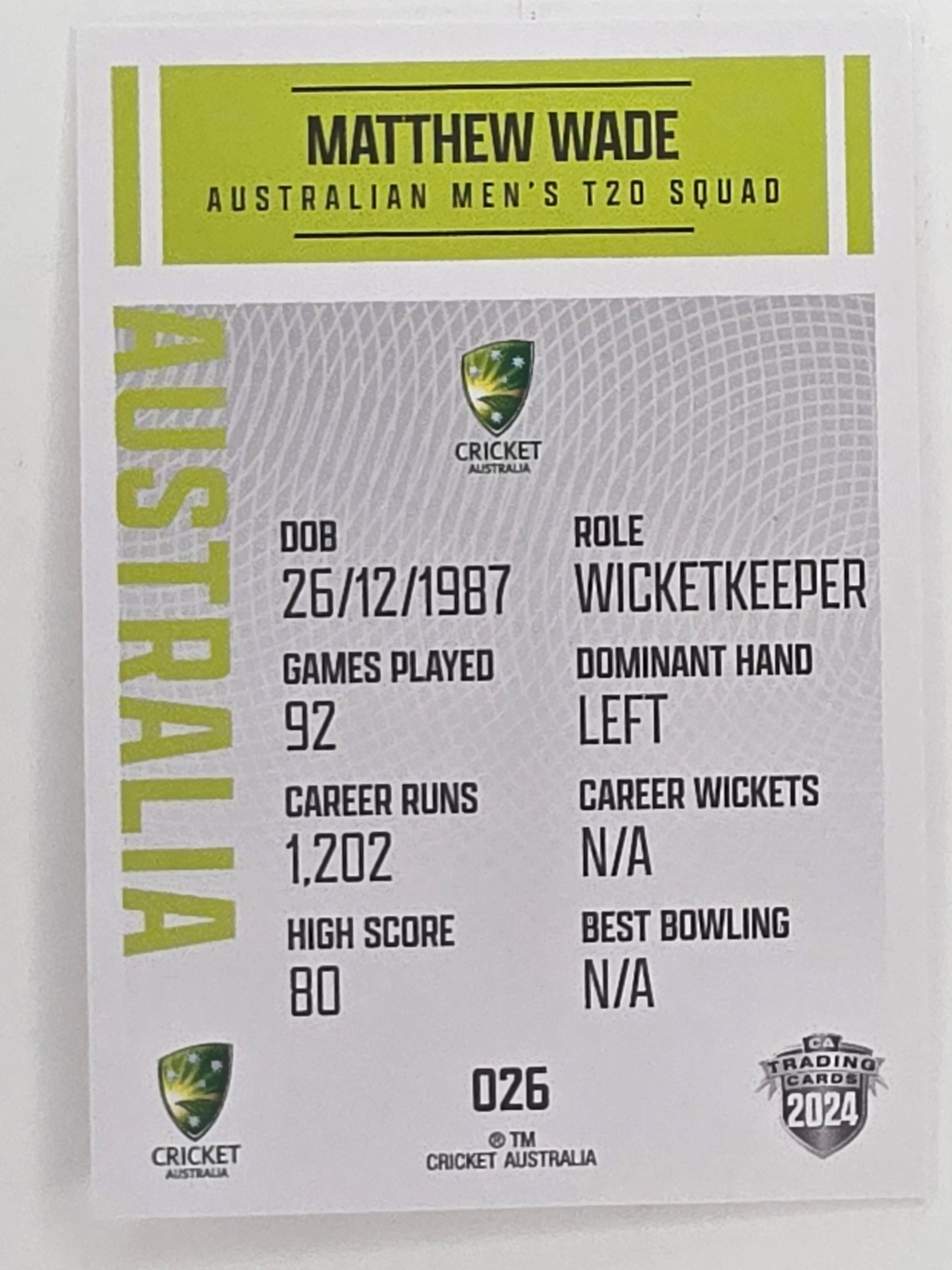 2024–25 Cricket Traders Base Card #026 Matthew Wade Australian Men's T20