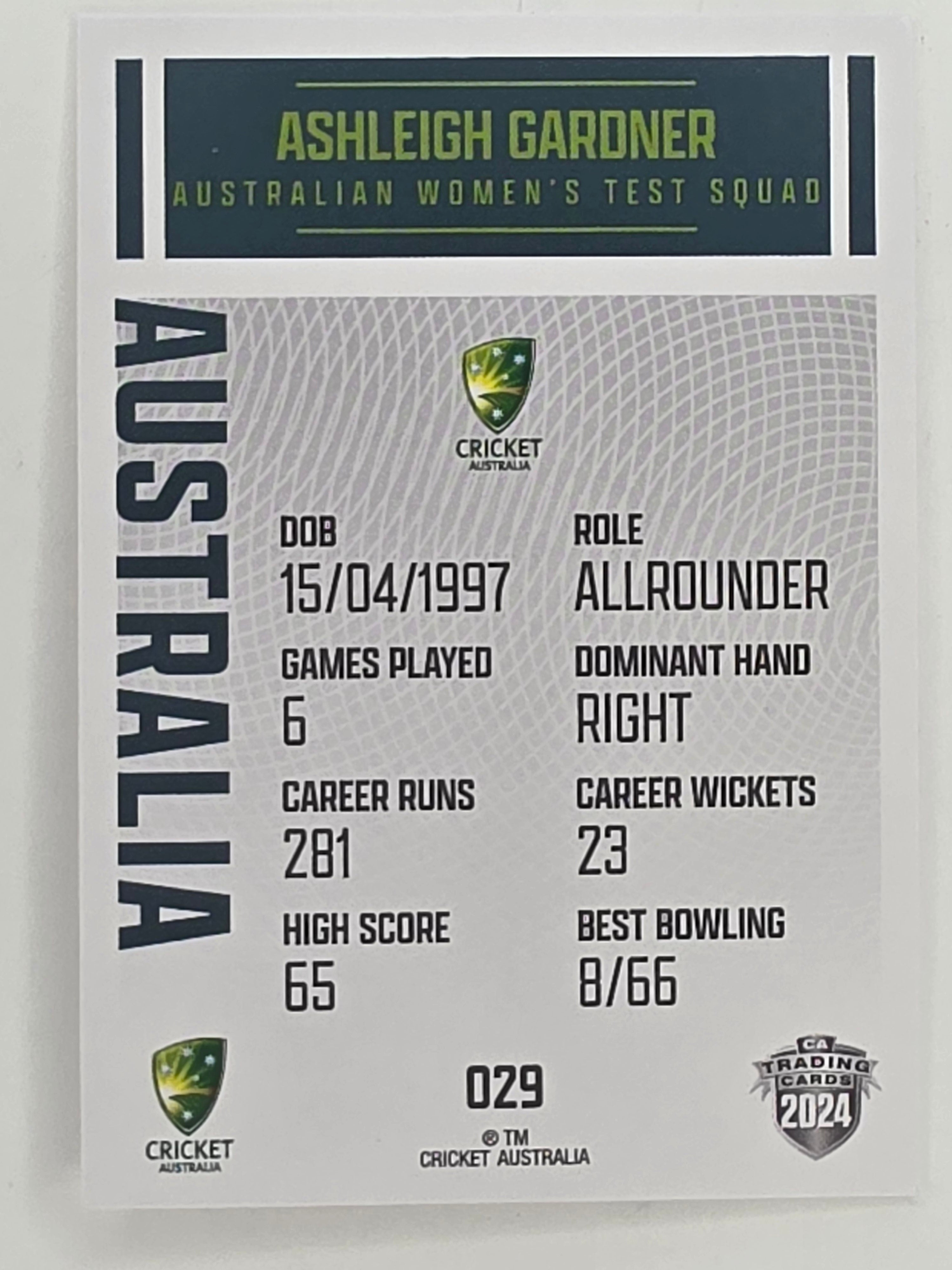 2024–25 Cricket Traders Base Card #029 Ashleigh Gardner Australian Women's Test WBBL