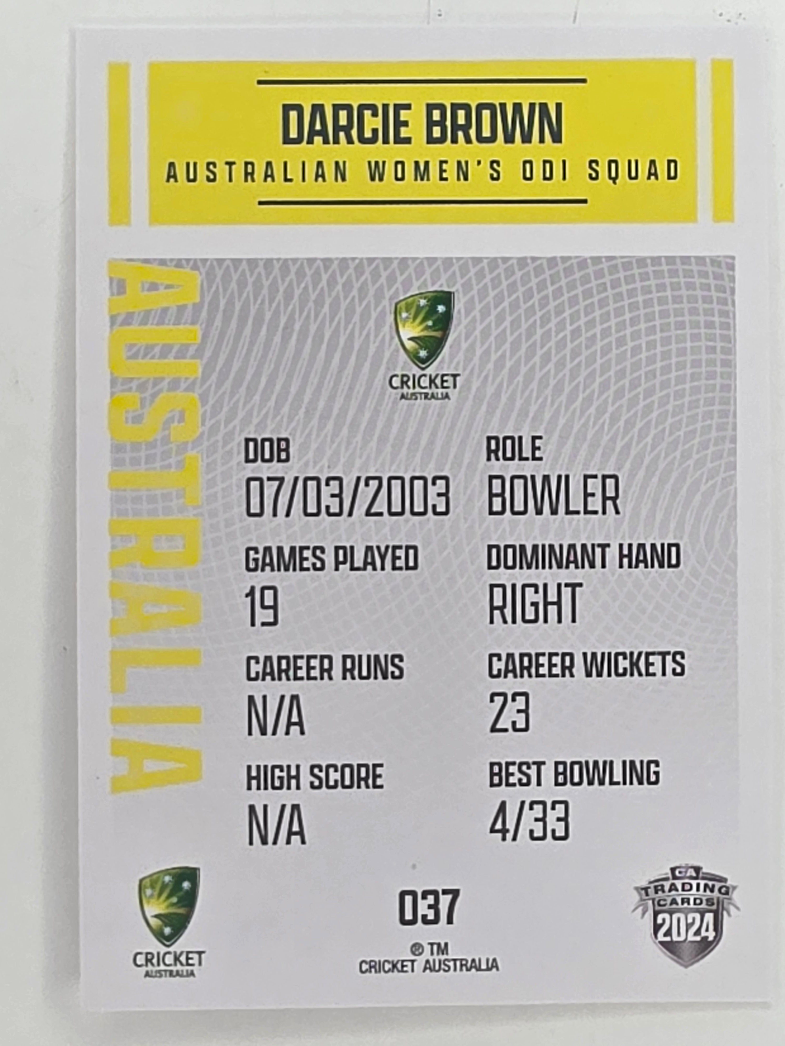 2024–25 Cricket Traders Base Card #037 Darcie Brown Australian Women's ODI WBBL