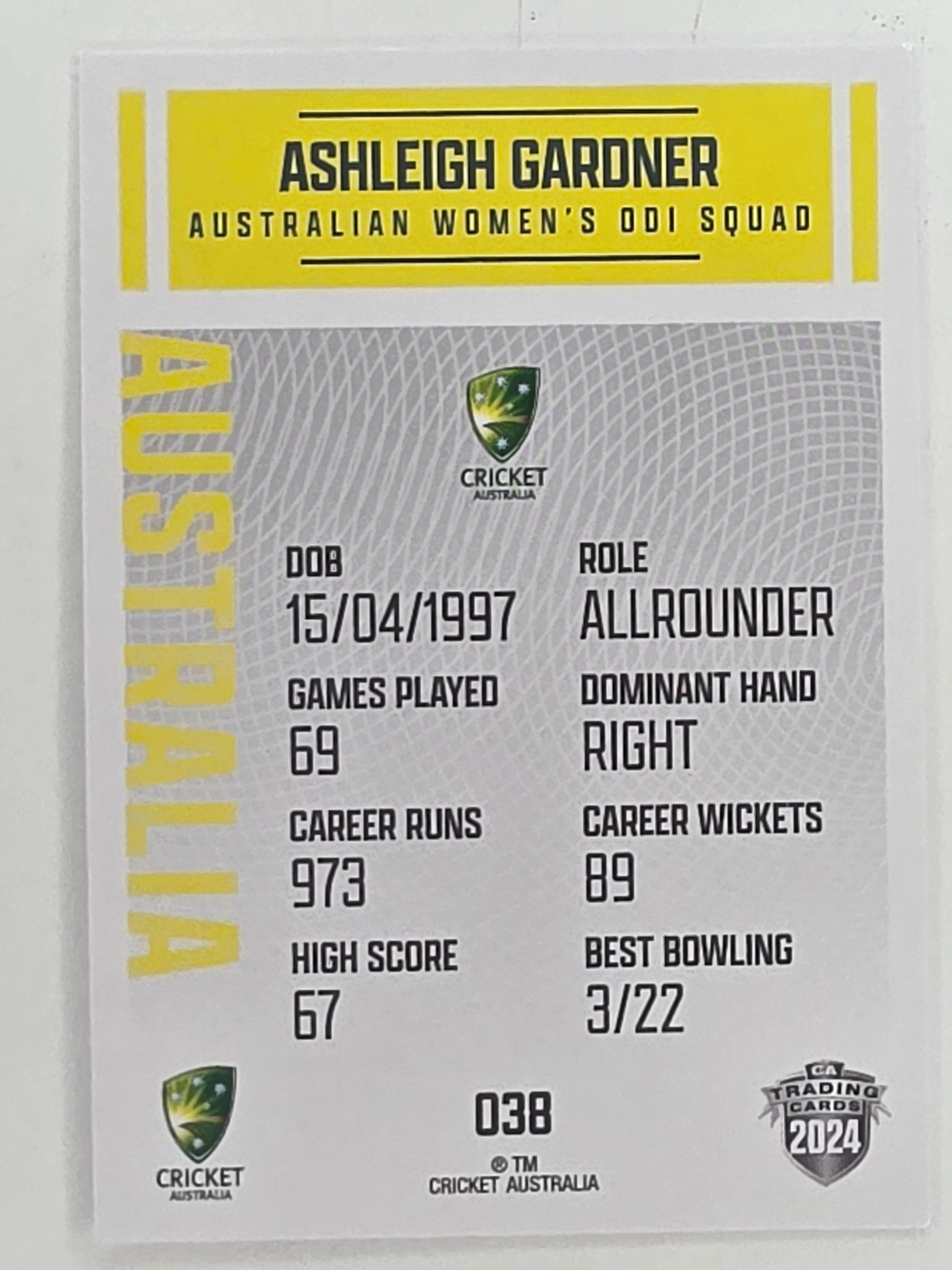 2024–25 Cricket Traders Base Card #038 Ashleigh Gardner Australian Women's ODI WBBL