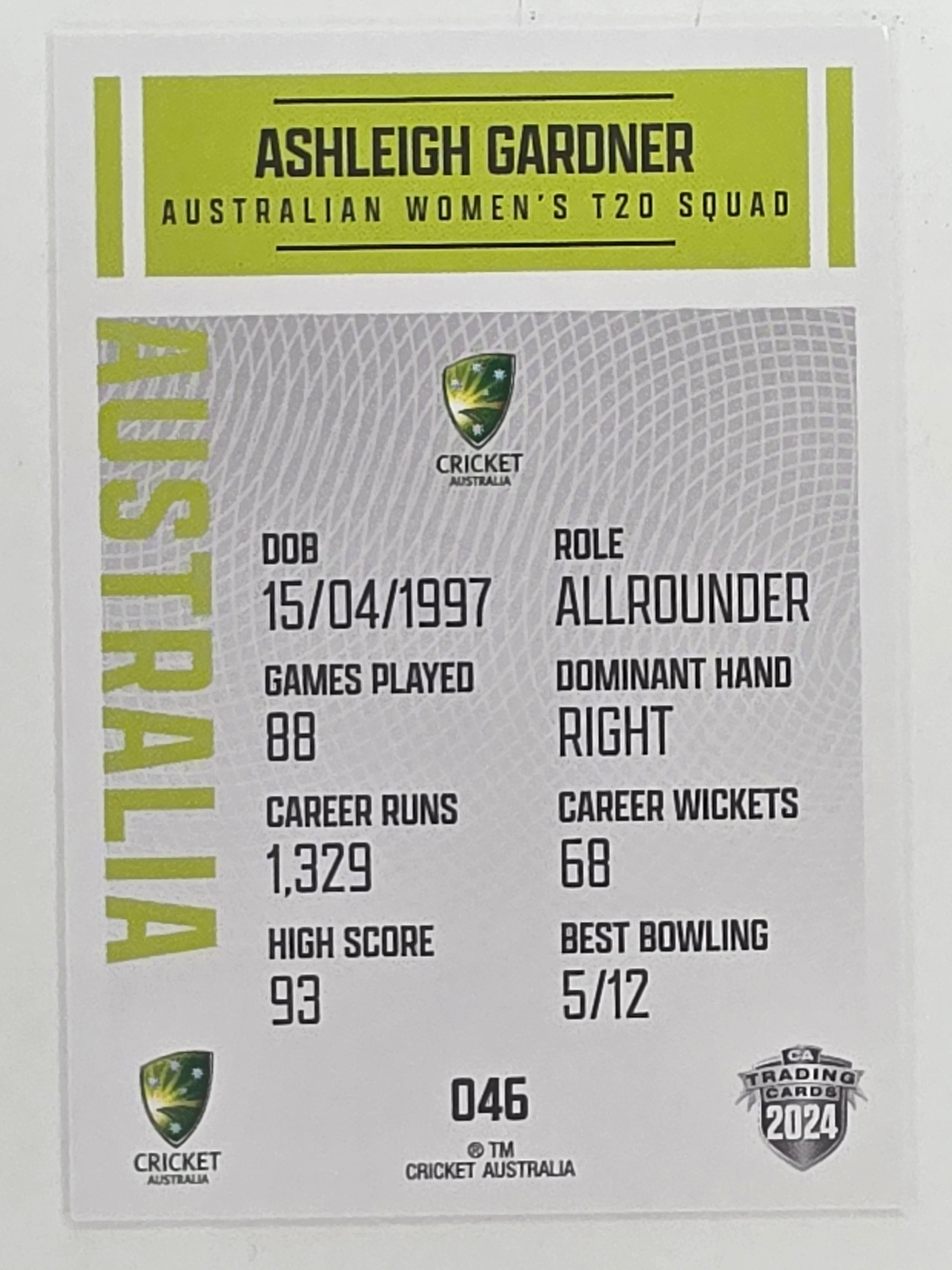 2024–25 Cricket Traders Base Card #046 Ashleigh Gardner Australian Women's T20 WBBL