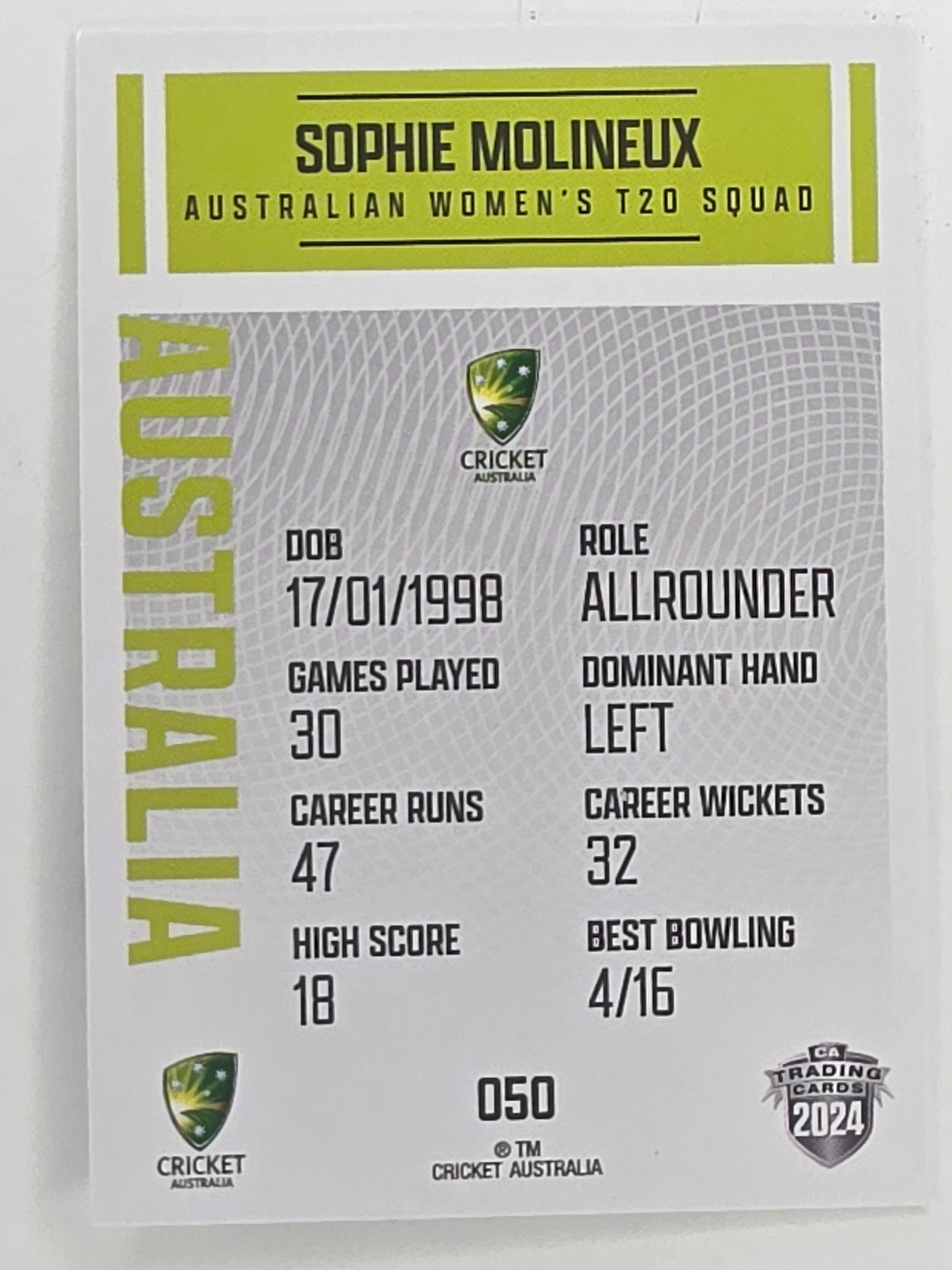 2024–25 Cricket Traders Base Card #050 Sophie Molineux Australian Women's T20 WBBL