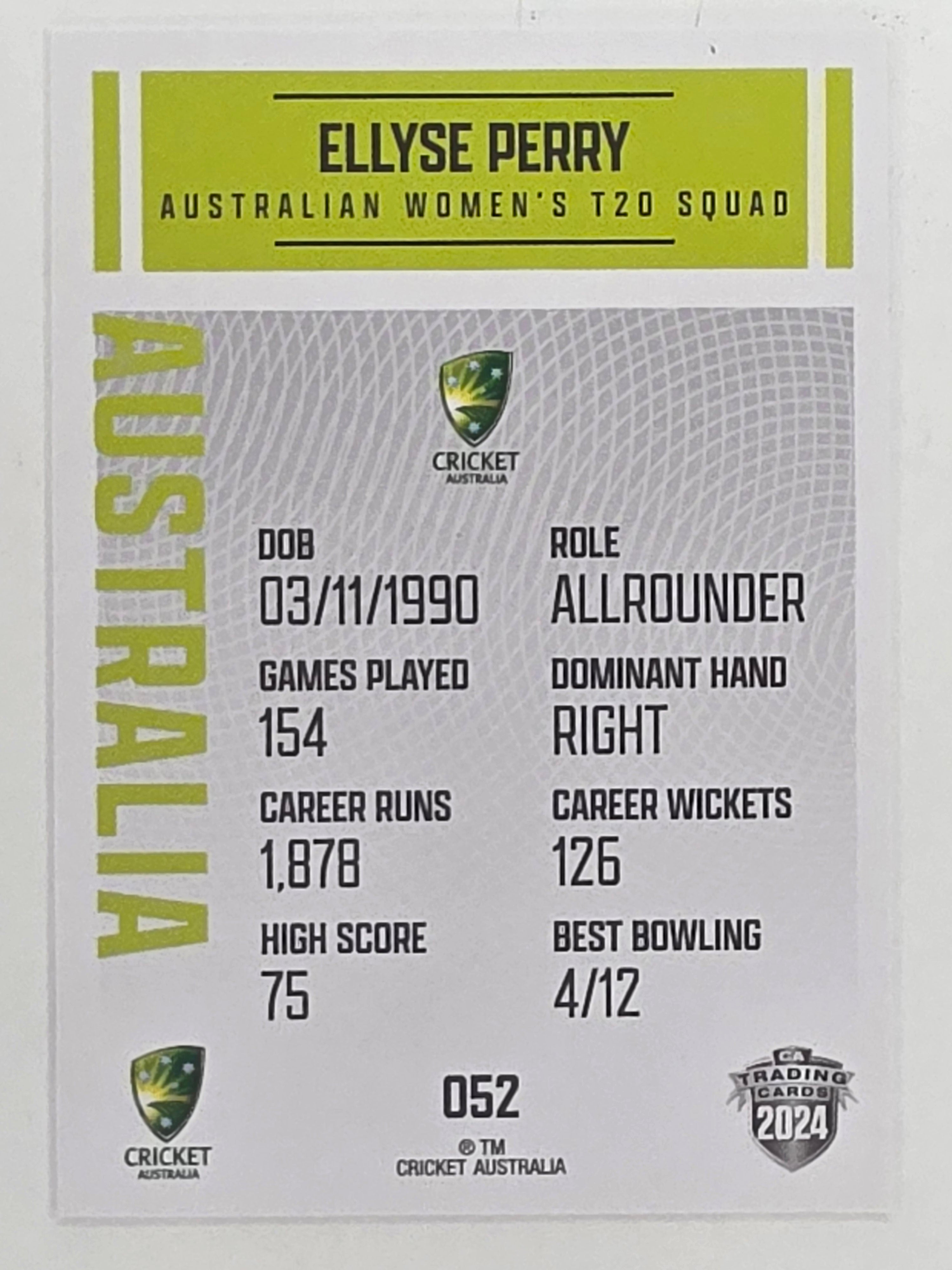 2024–25 Cricket Traders Base Card #052 Ellyse Perry Australian Women's T20 WBBL