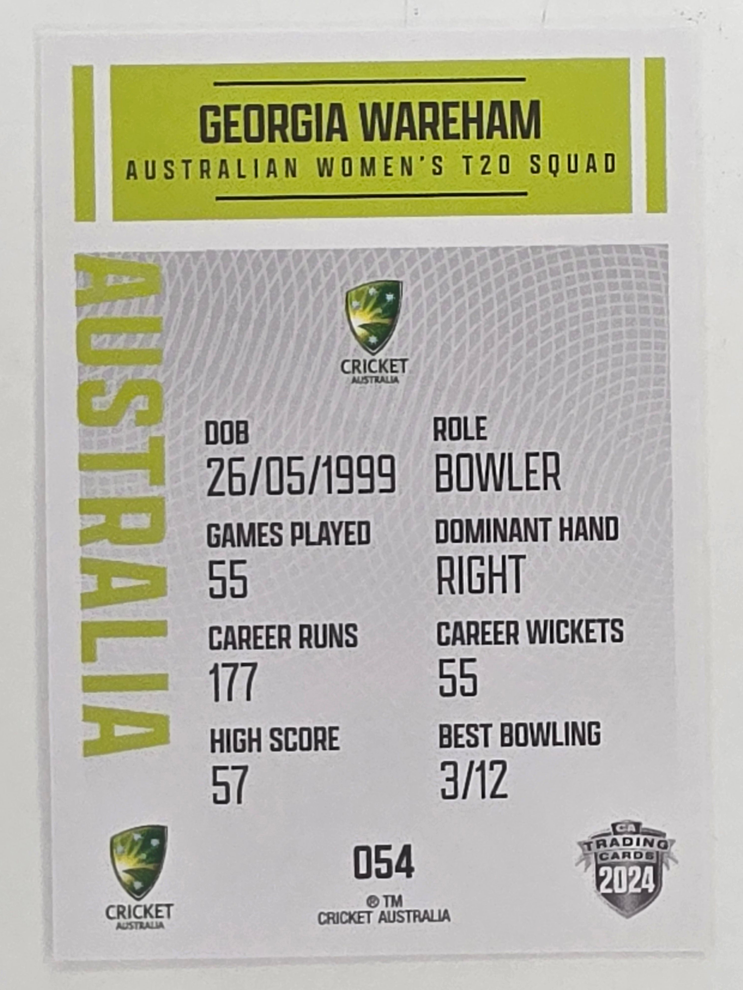 2024–25 Cricket Traders Base Card #054 Georgia Wareham Australian Women's T20 WBBL