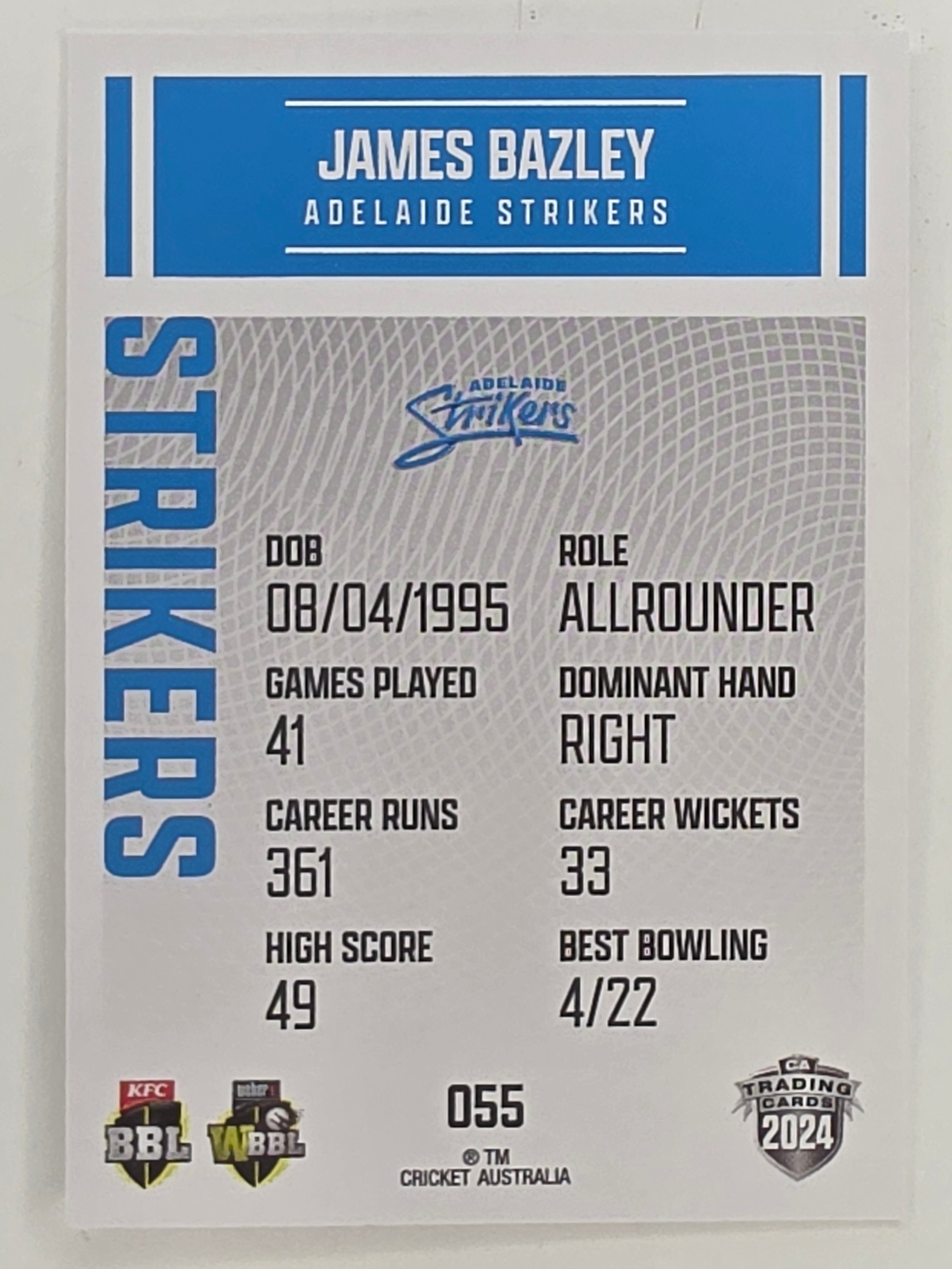 2024–25 Cricket Traders Base Card #055 James Bazley Adelaide Strikers